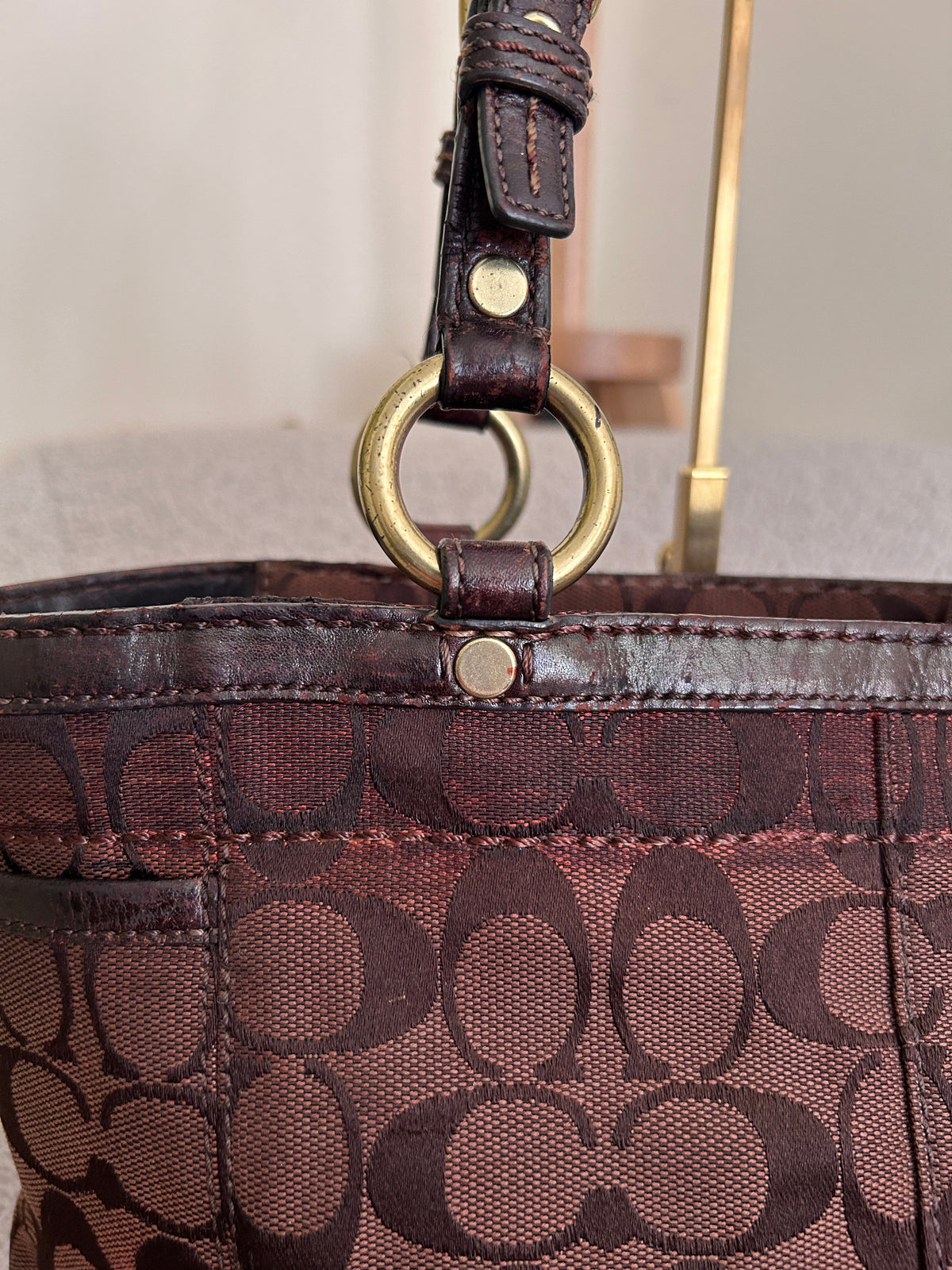 Vintage Coach dark brown tote shoulder bag