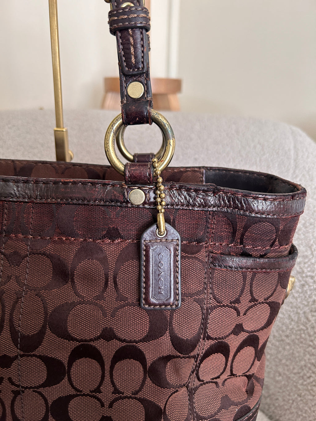 Vintage Coach dark brown tote shoulder bag