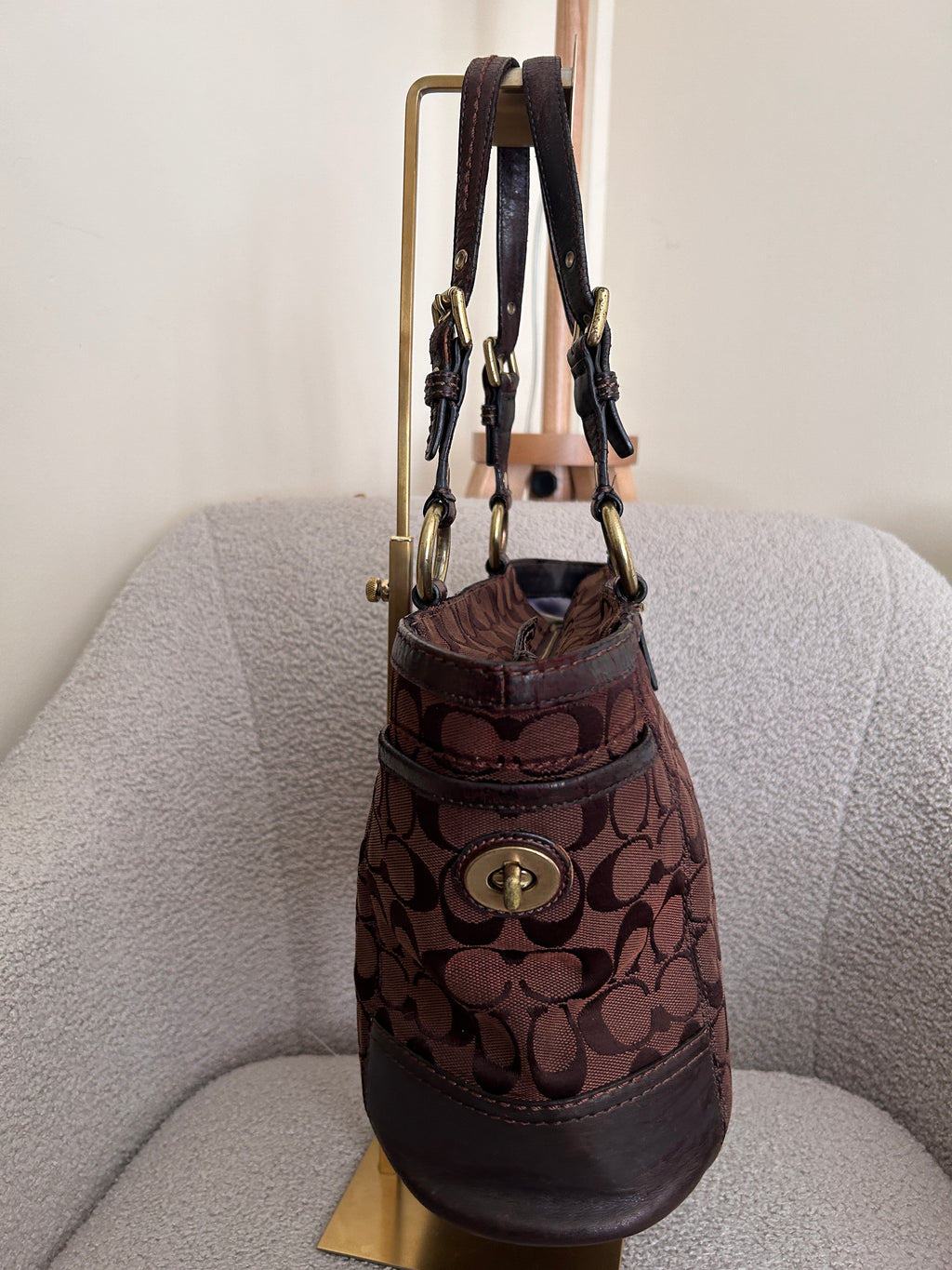 Vintage Coach dark brown tote shoulder bag