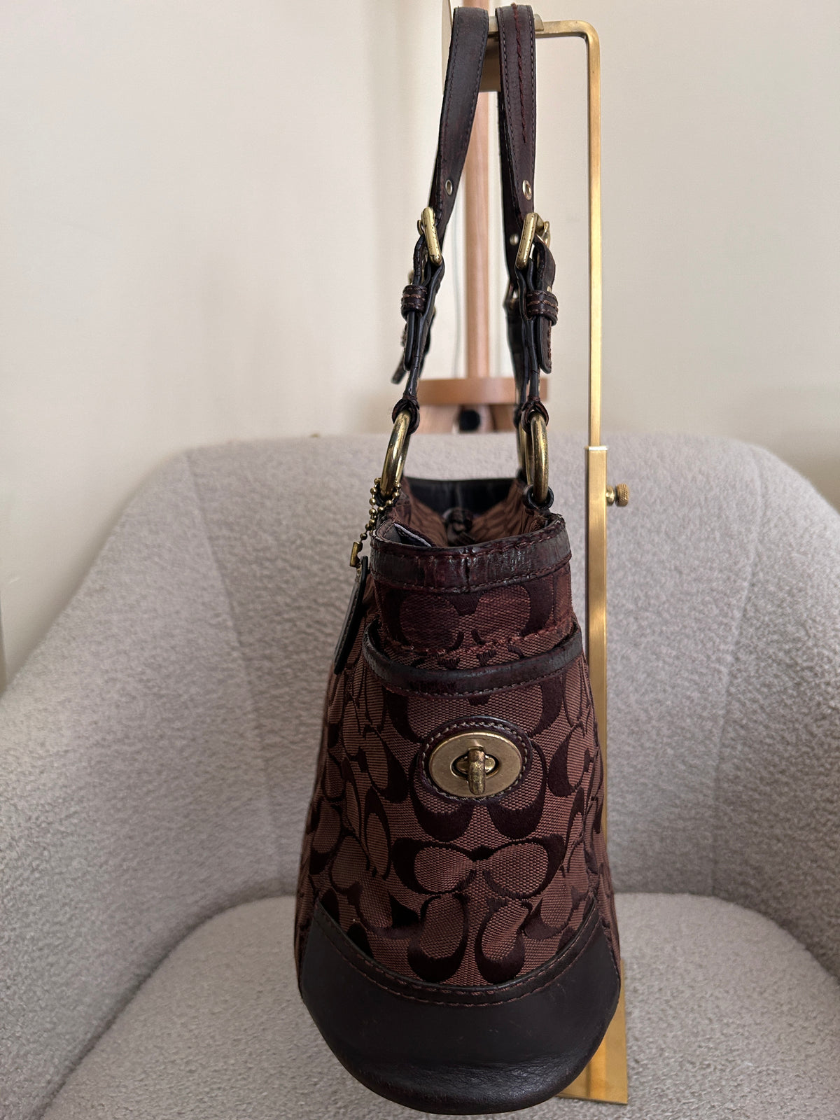 Vintage Coach dark brown tote shoulder bag