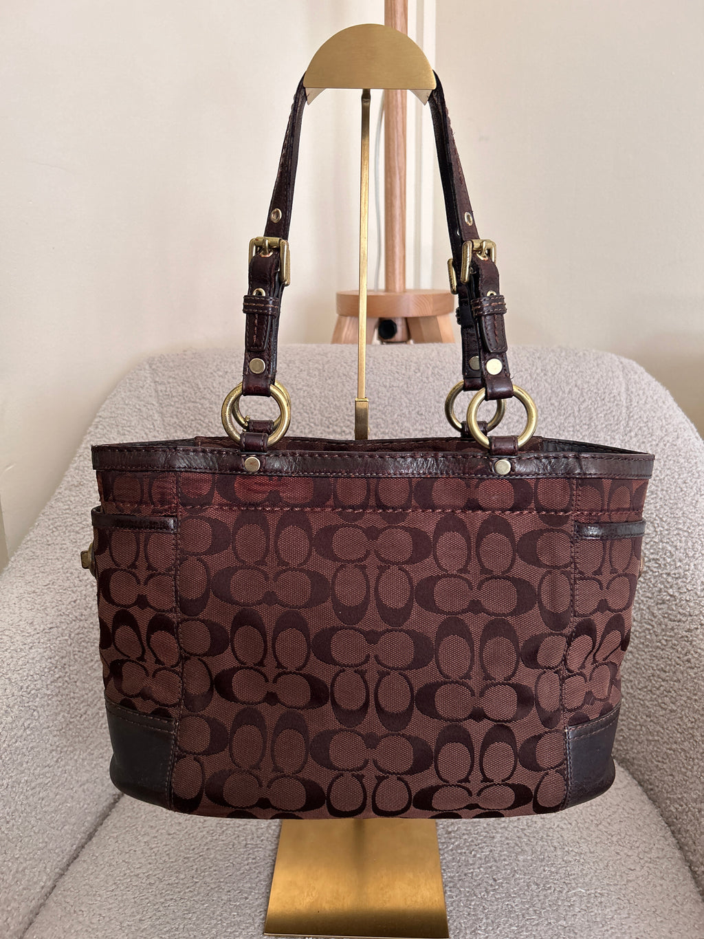 Vintage Coach dark brown tote shoulder bag