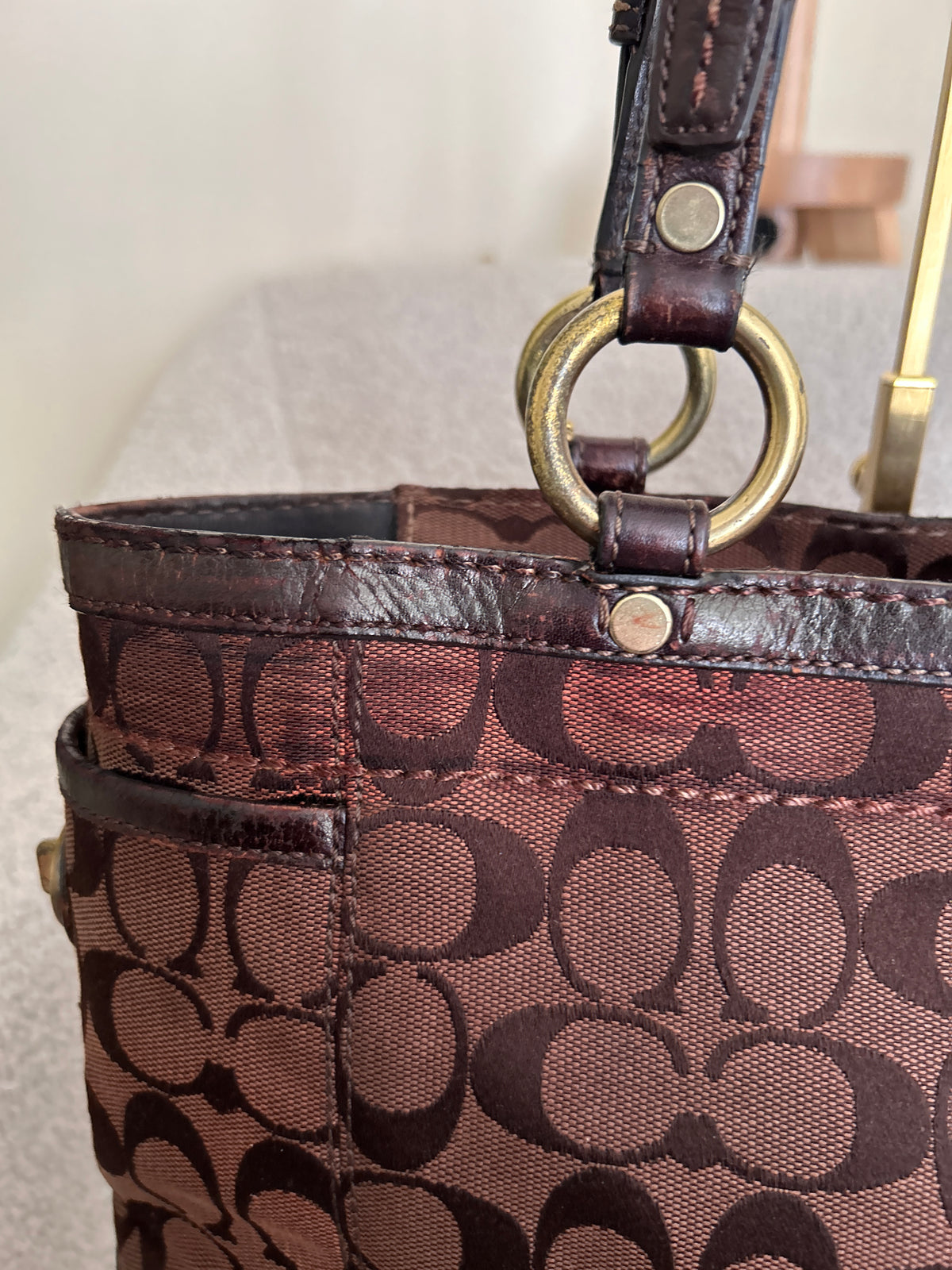 Vintage Coach dark brown tote shoulder bag