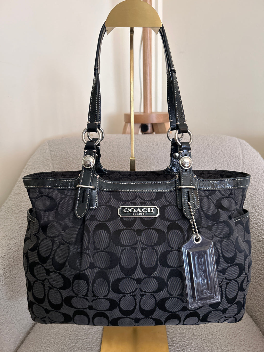 Vintage Coach grey and blue shoulder bag