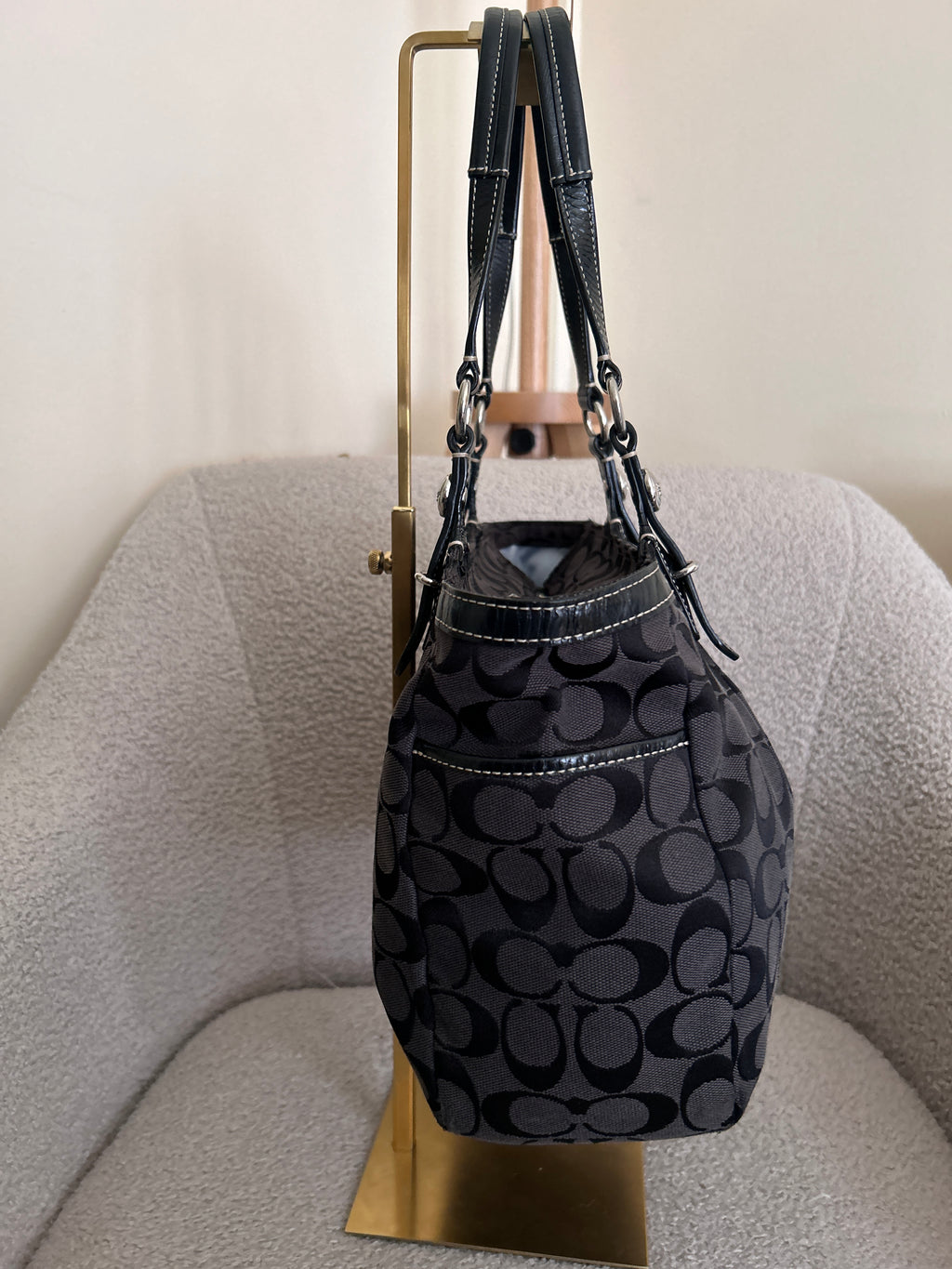 Vintage Coach grey and blue shoulder bag