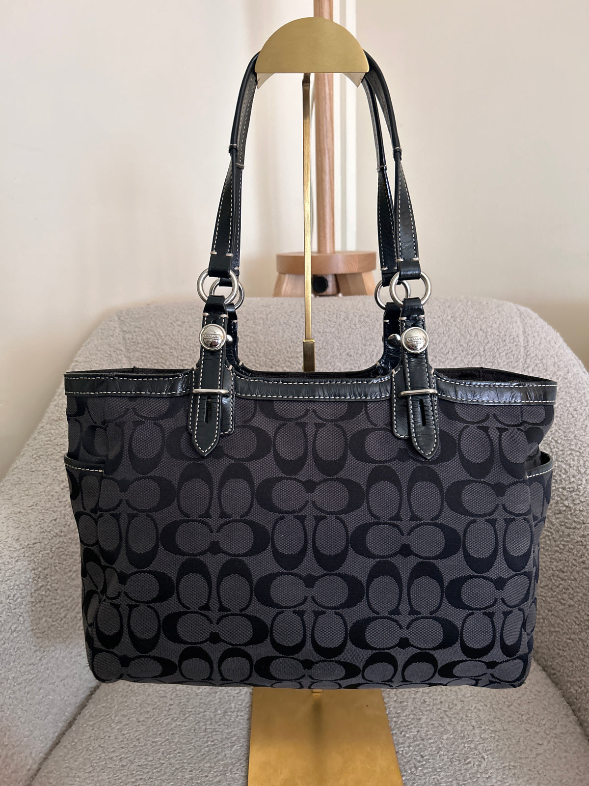 Vintage Coach grey and blue shoulder bag