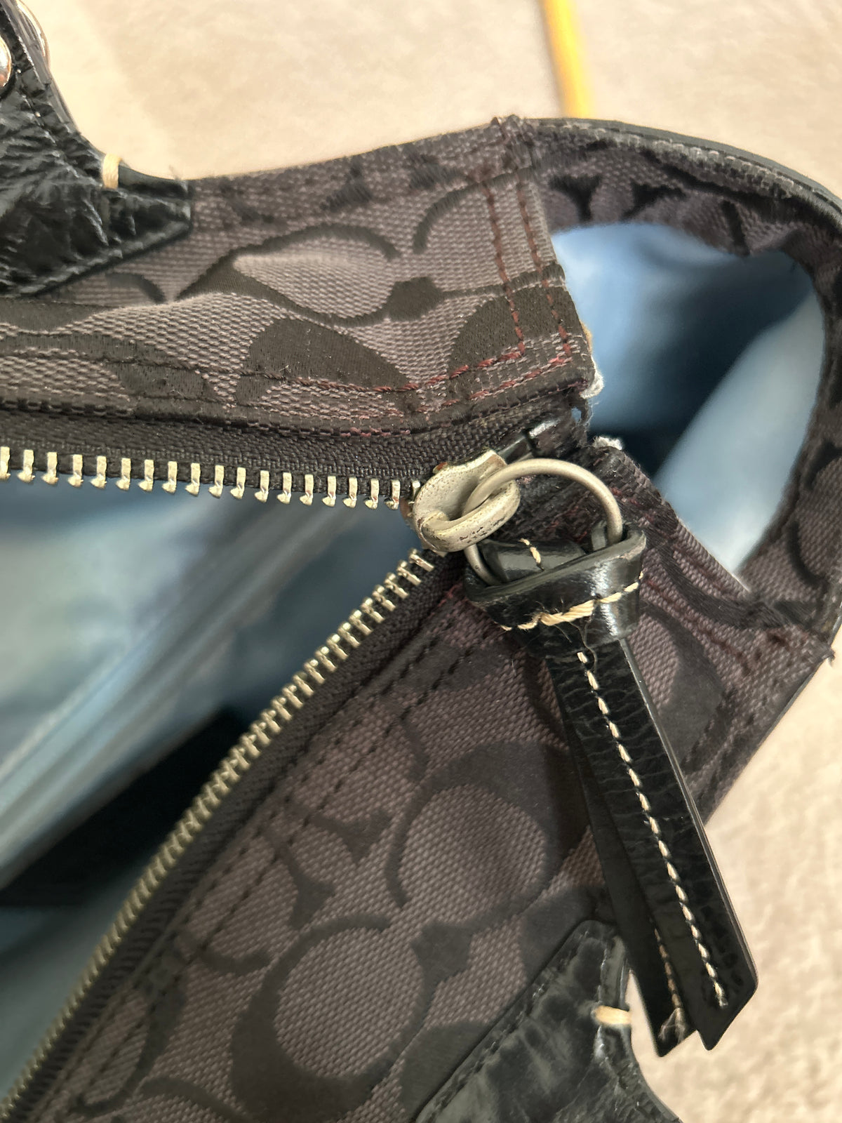 Vintage Coach grey and blue shoulder bag