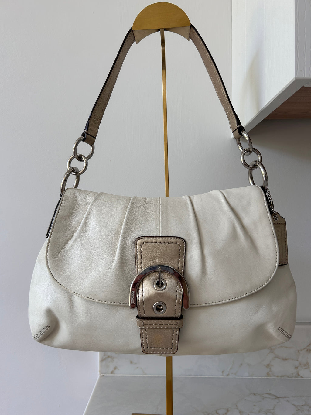 Vintage Coach Soho white leather shoulder bag