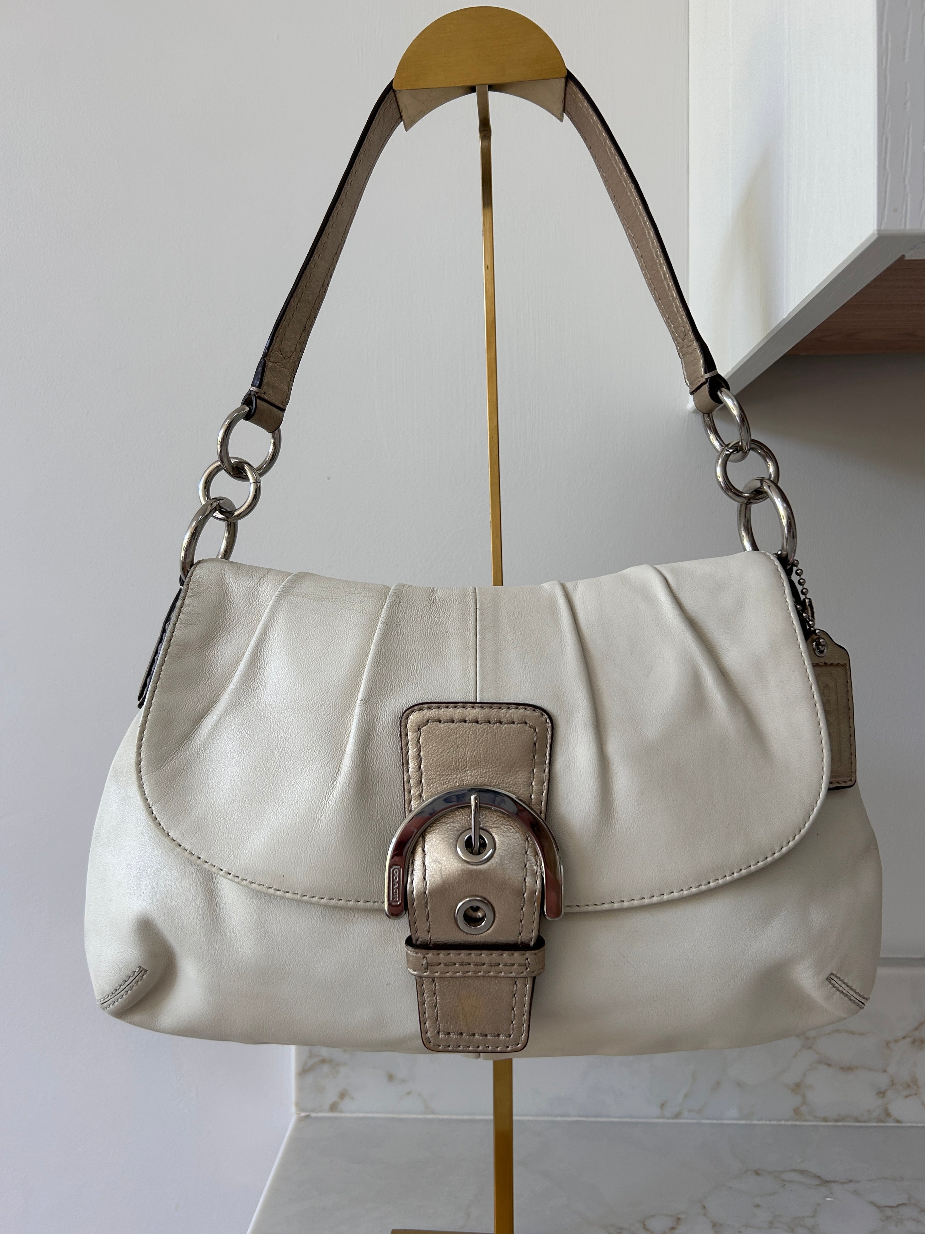Vintage Coach Soho white leather shoulder bag