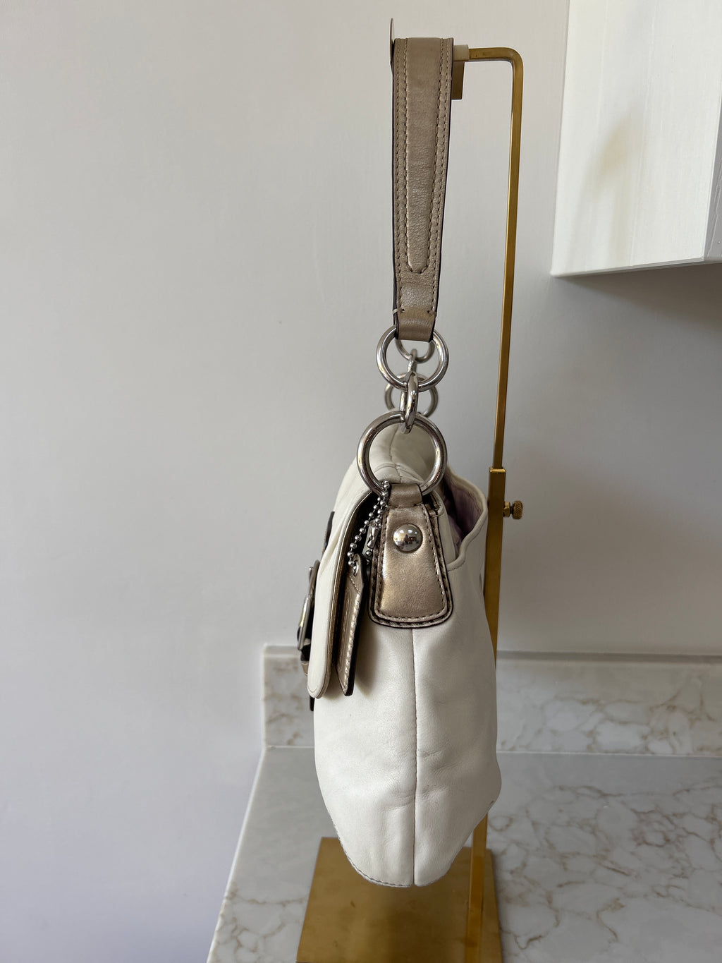 Vintage Coach Soho white leather shoulder bag