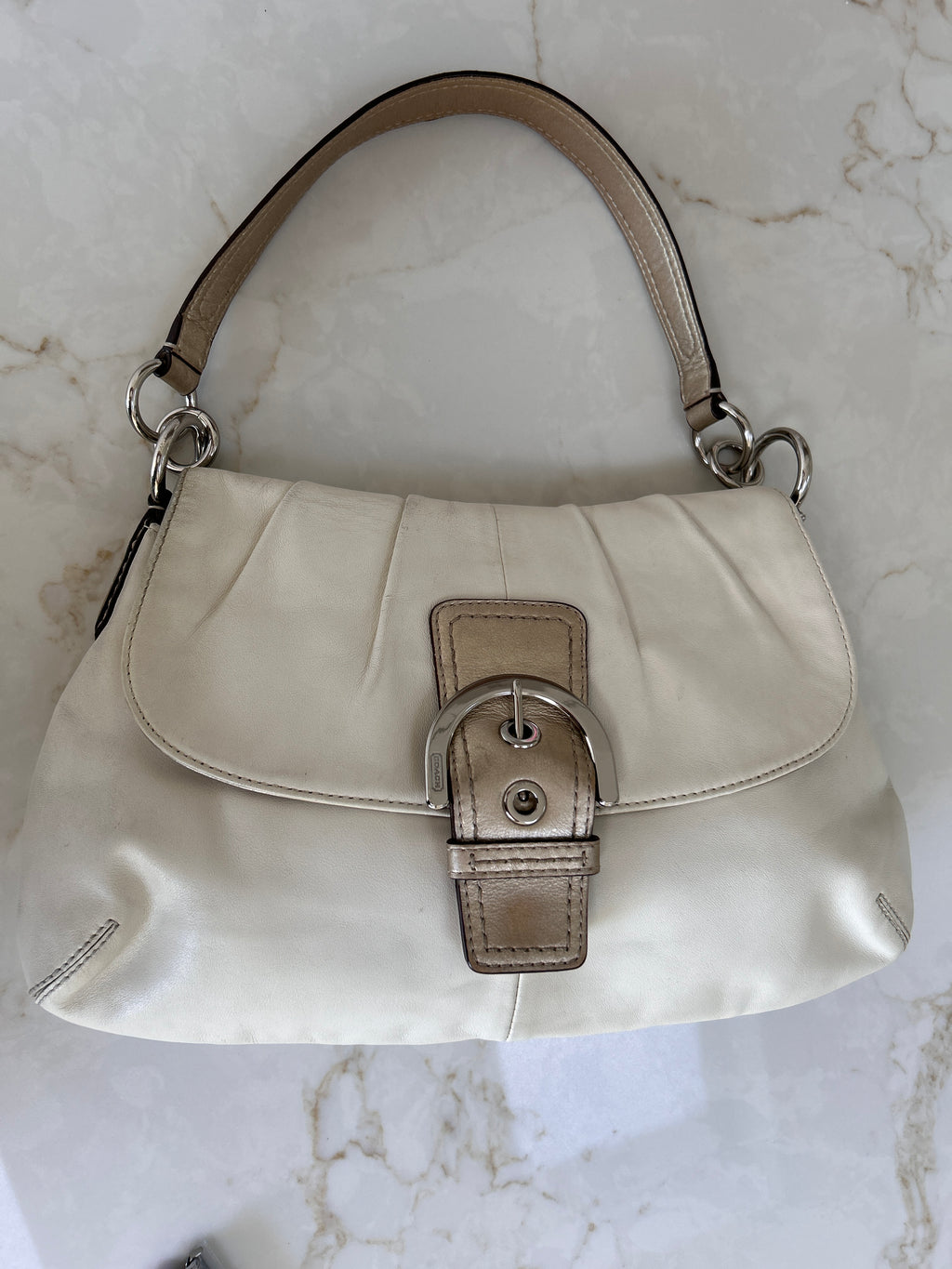 Vintage Coach Soho white leather shoulder bag
