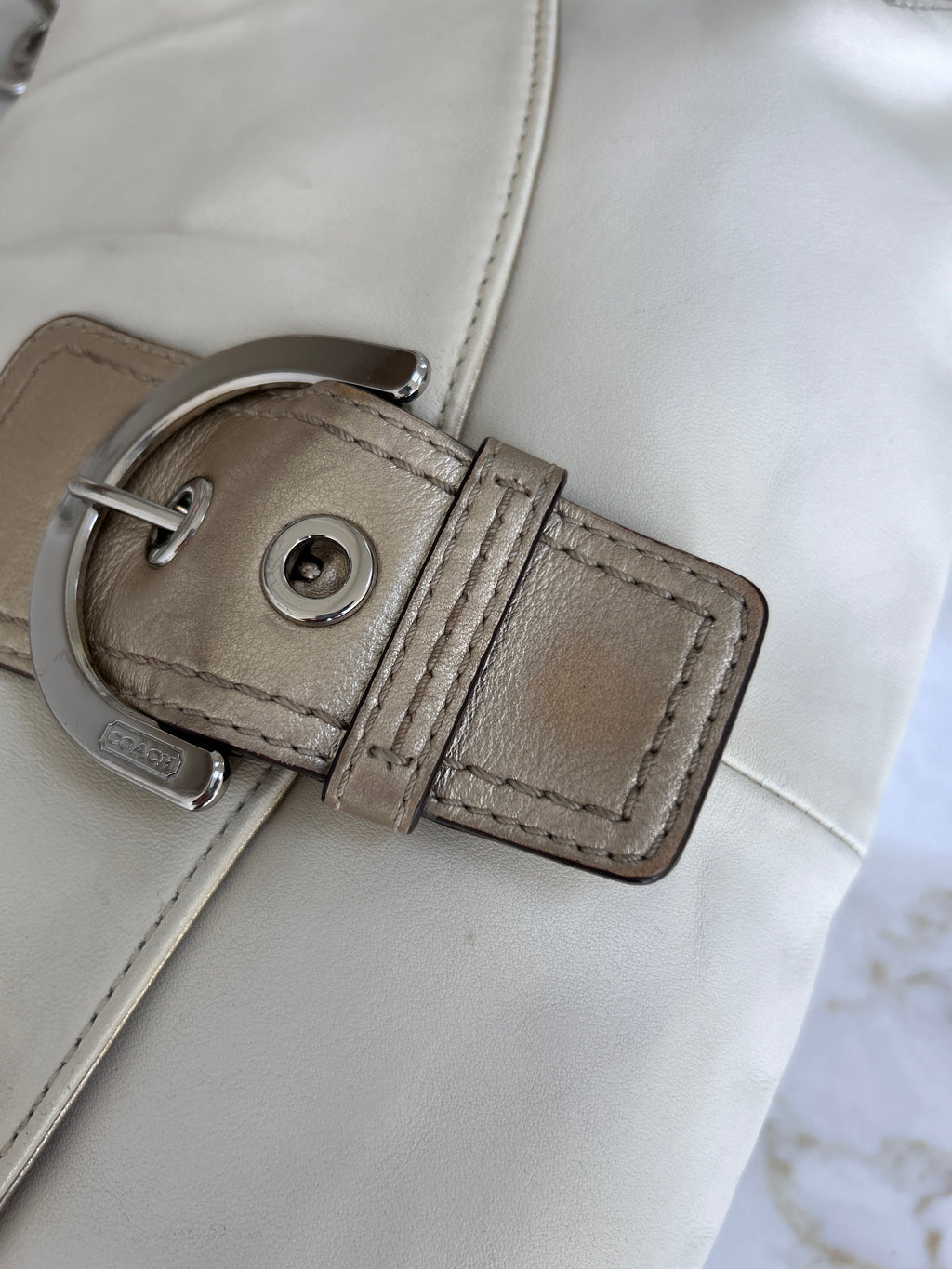 Vintage Coach Soho white leather shoulder bag