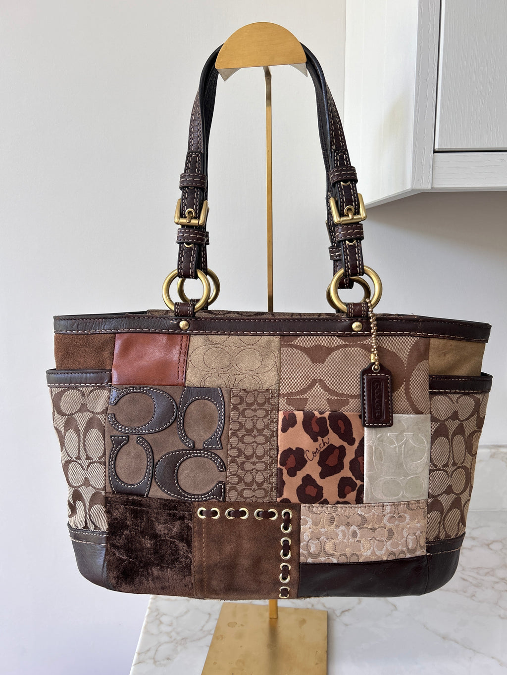 Vintage Coach animal print patchwork shoulder bag