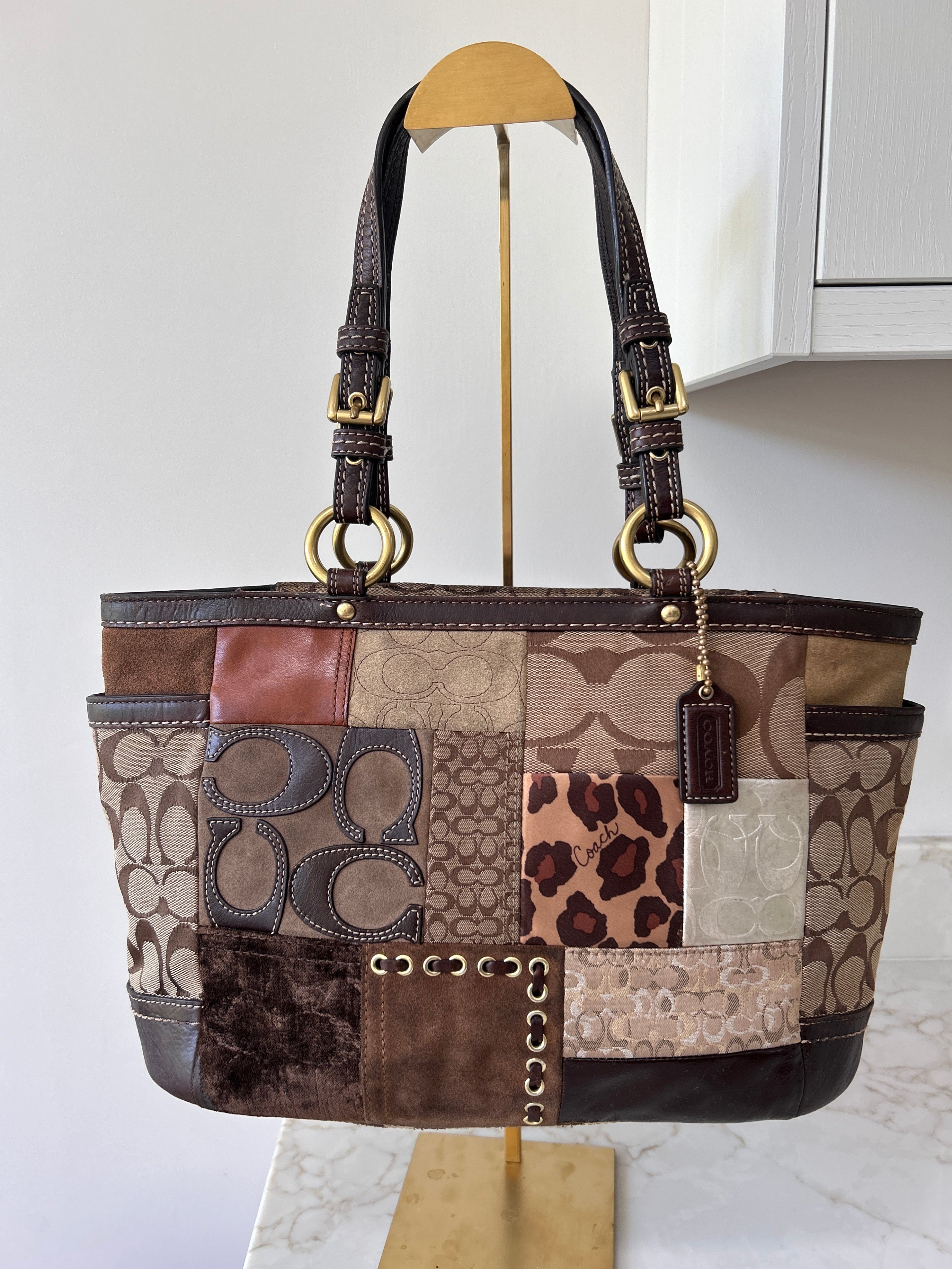 Vintage Coach animal print patchwork shoulder bag