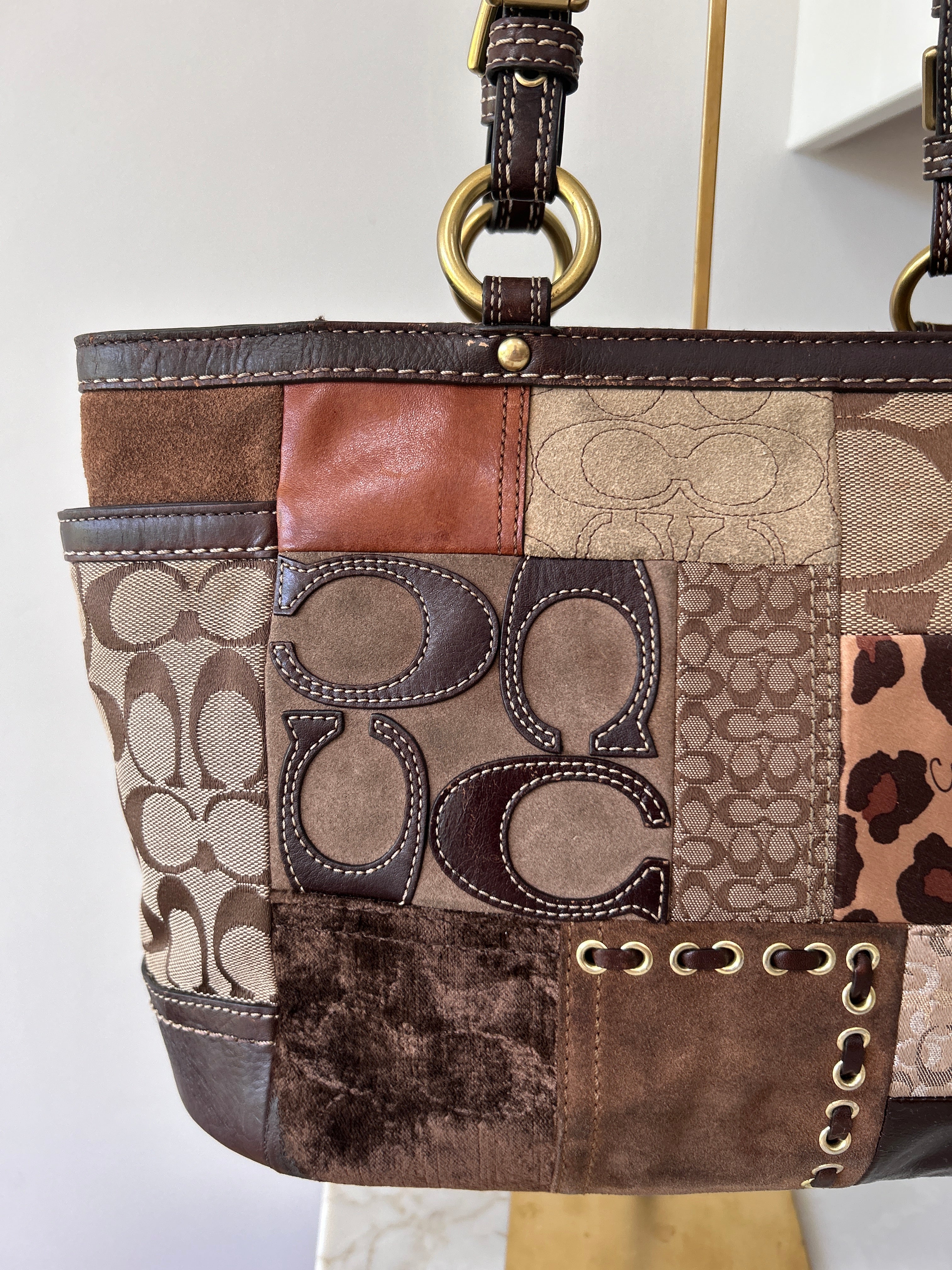 Vintage Coach animal print patchwork shoulder bag