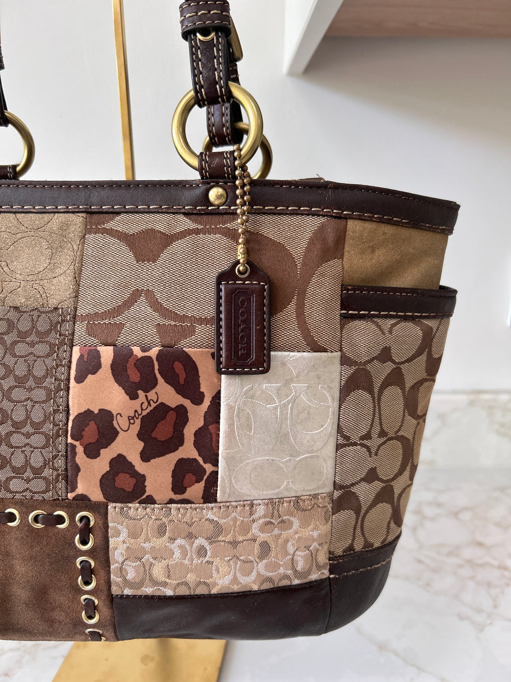 Vintage Coach animal print patchwork shoulder bag