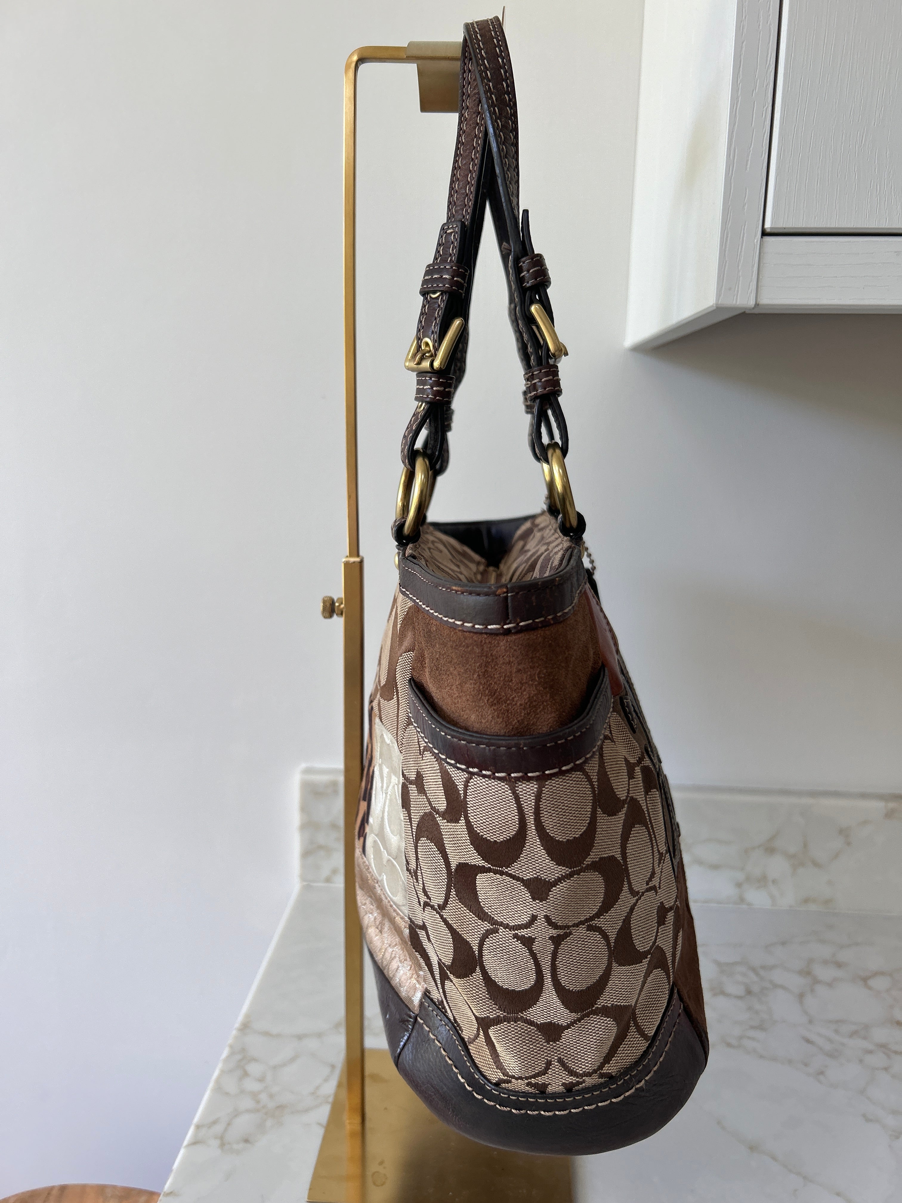 Vintage Coach animal print patchwork shoulder bag