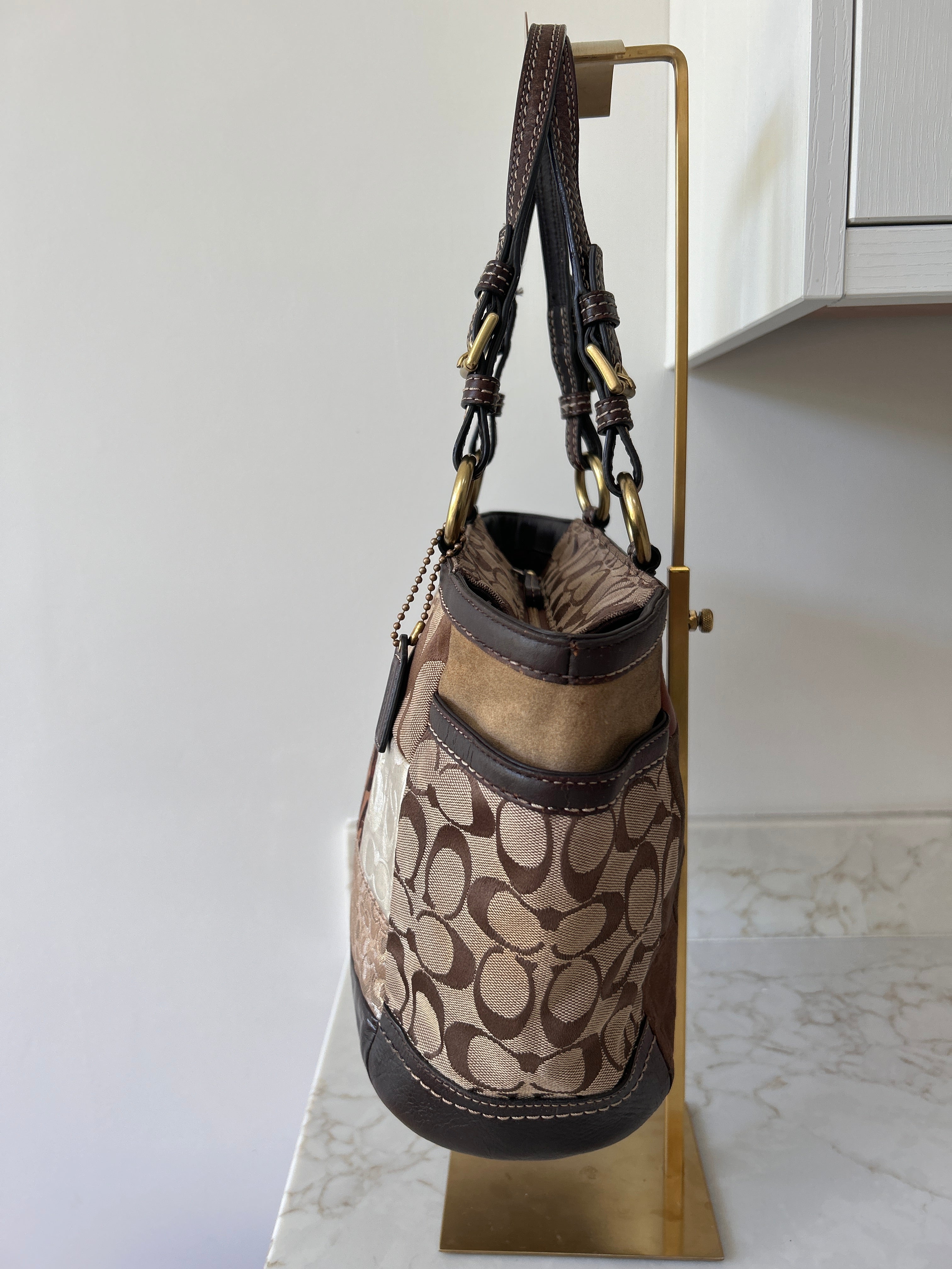 Vintage Coach animal print patchwork shoulder bag