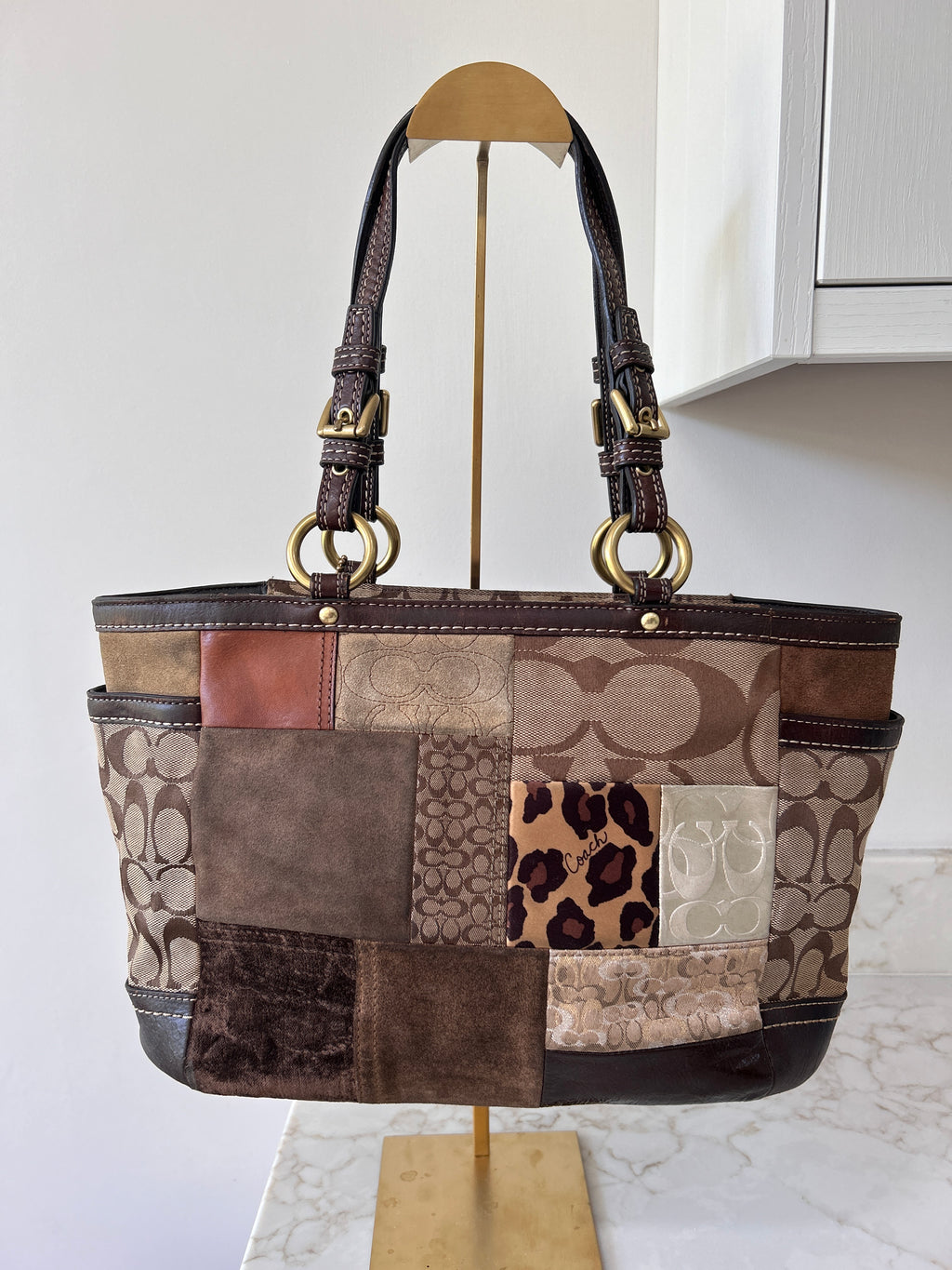 Vintage Coach animal print patchwork shoulder bag