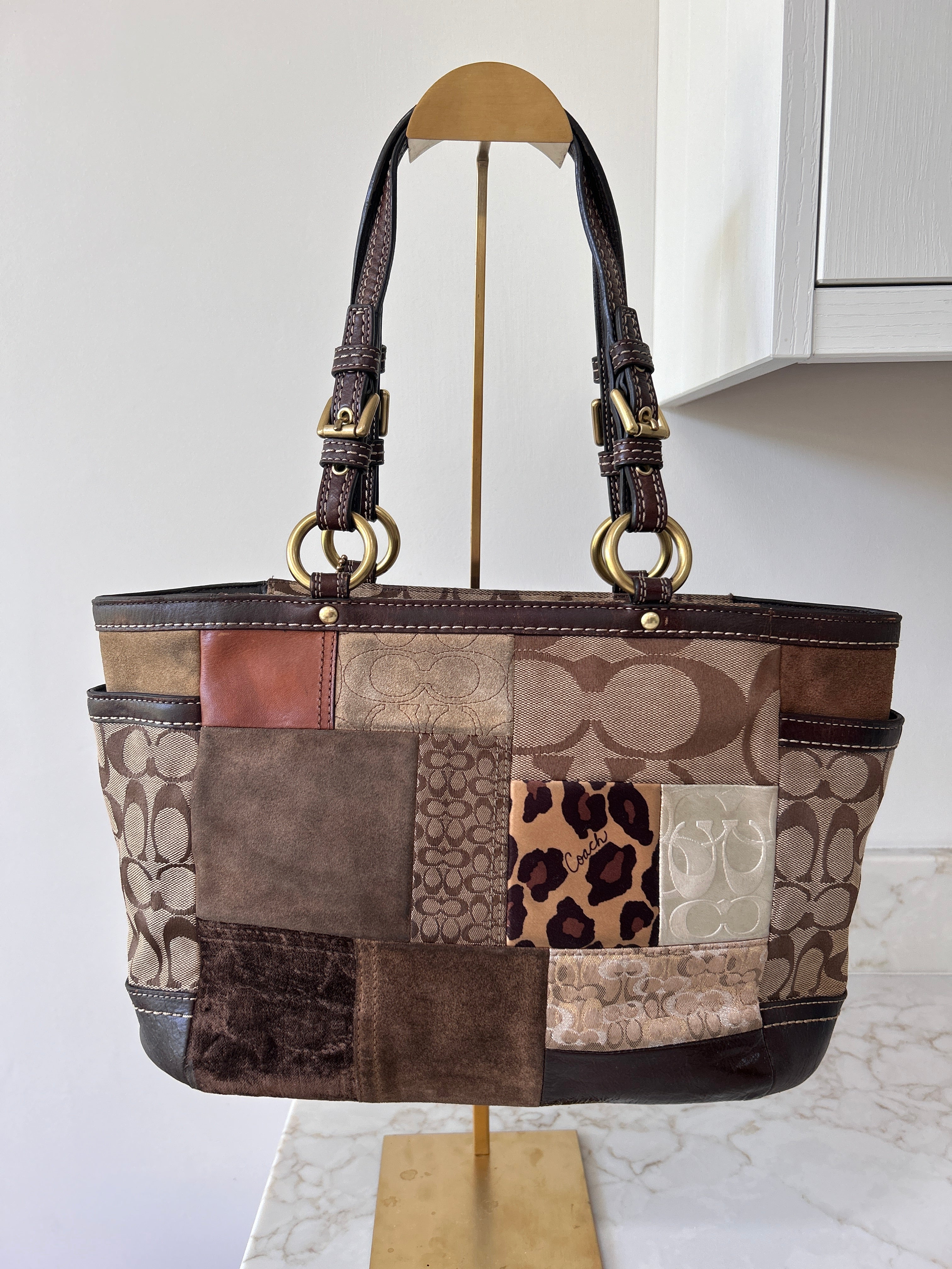 Vintage Coach animal print patchwork shoulder bag