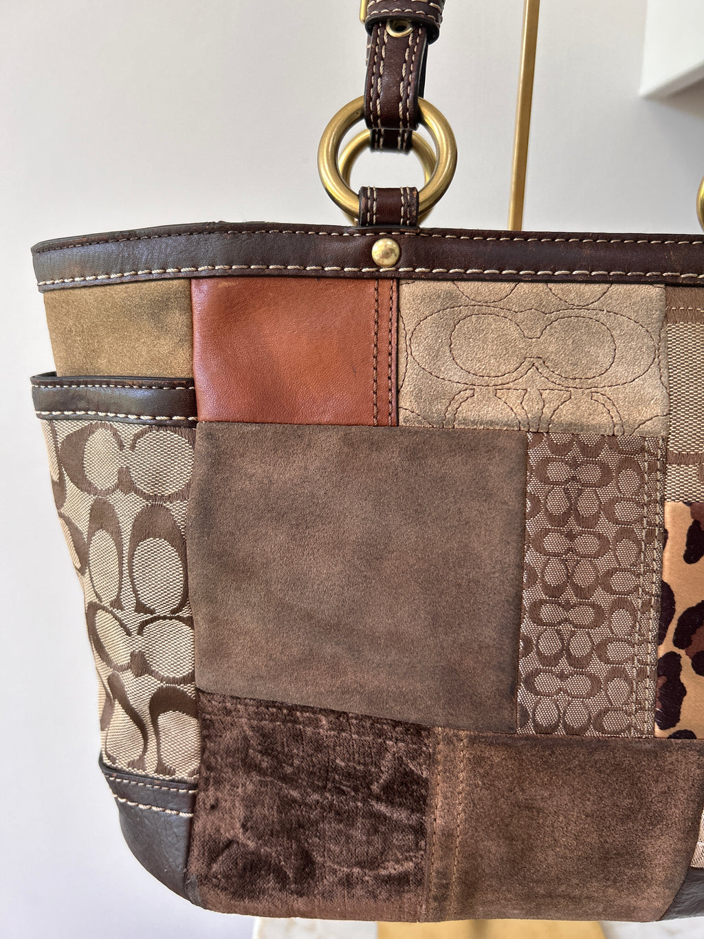 Vintage Coach animal print patchwork shoulder bag