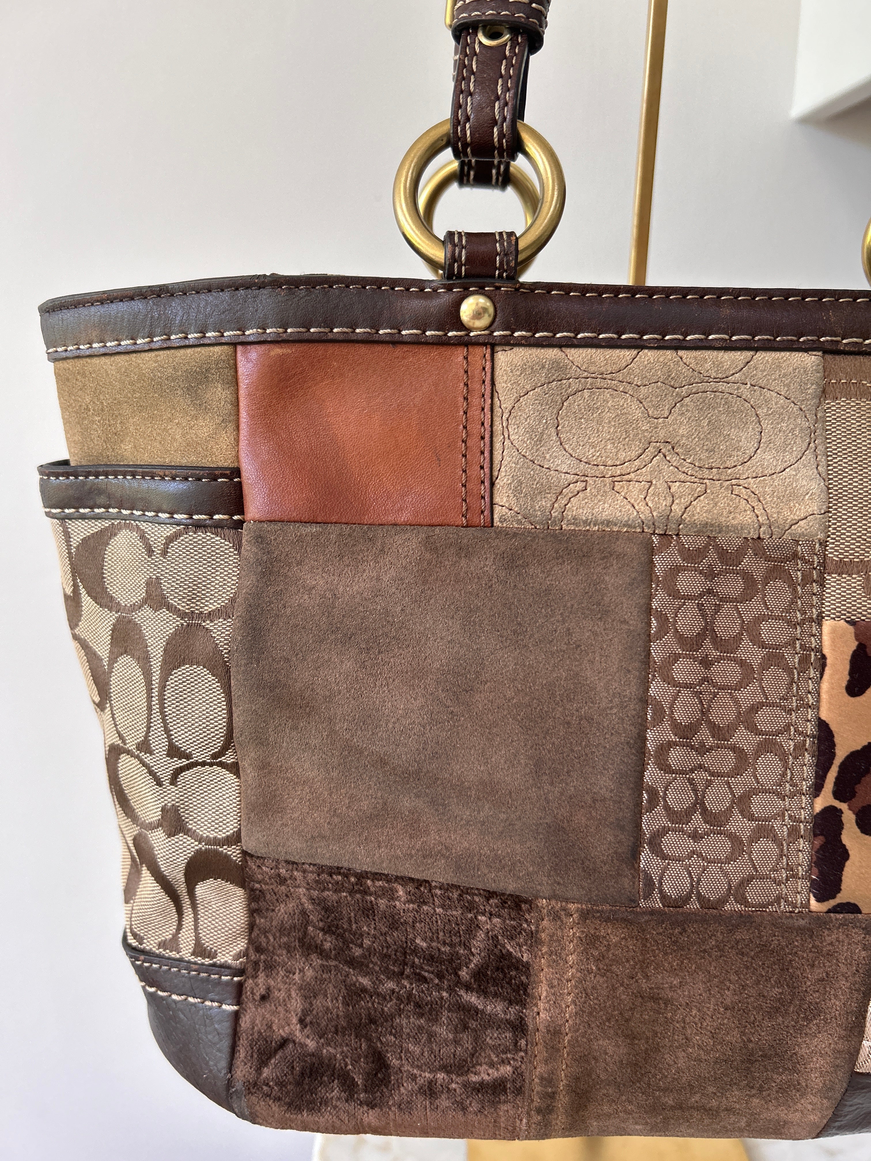 Vintage Coach animal print patchwork shoulder bag