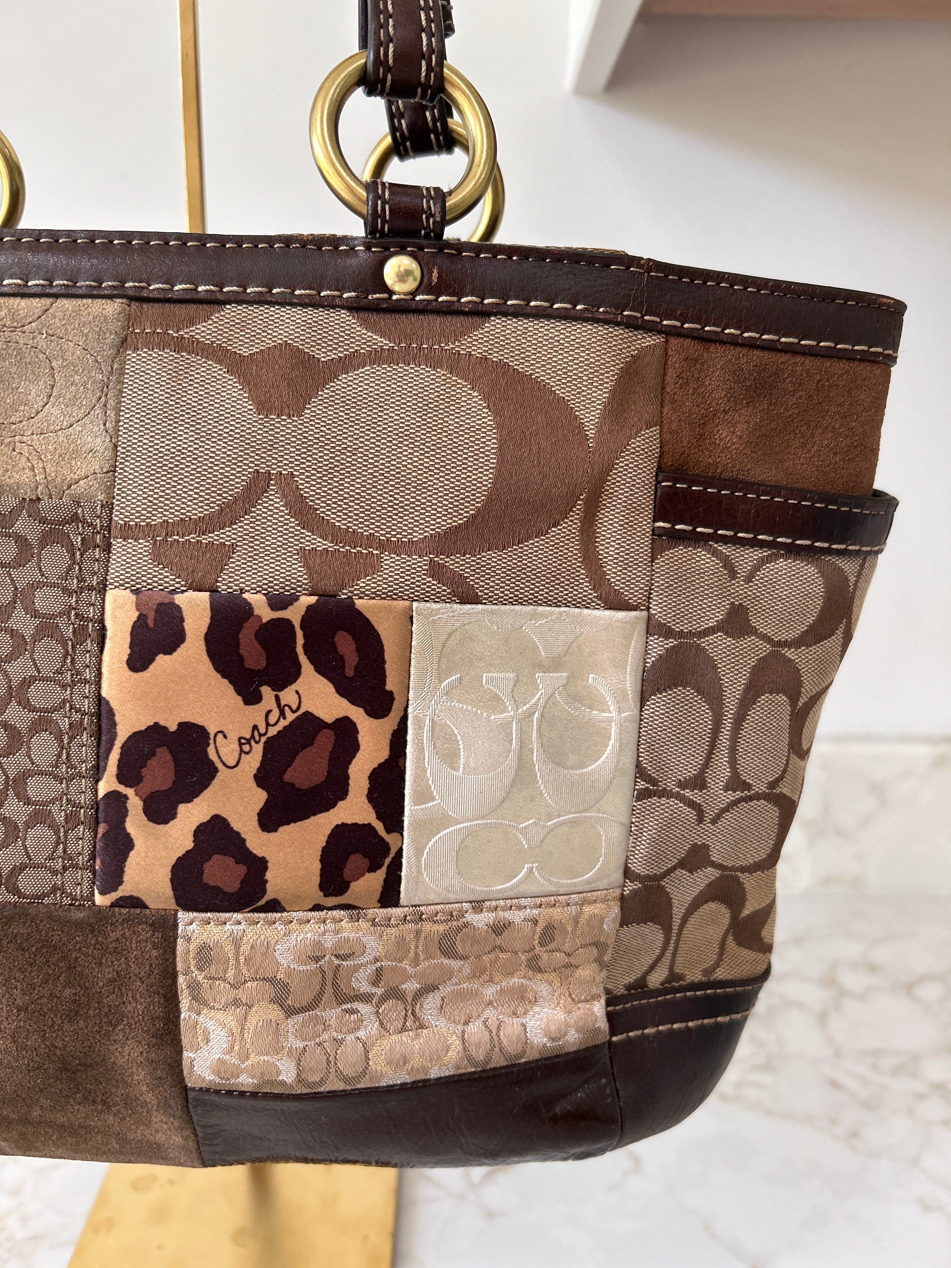 Vintage Coach animal print patchwork shoulder bag