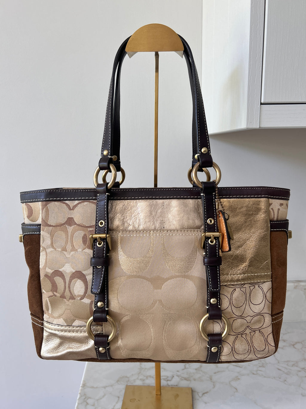 Vintage Coach brown and gold patchwork shoulder bag