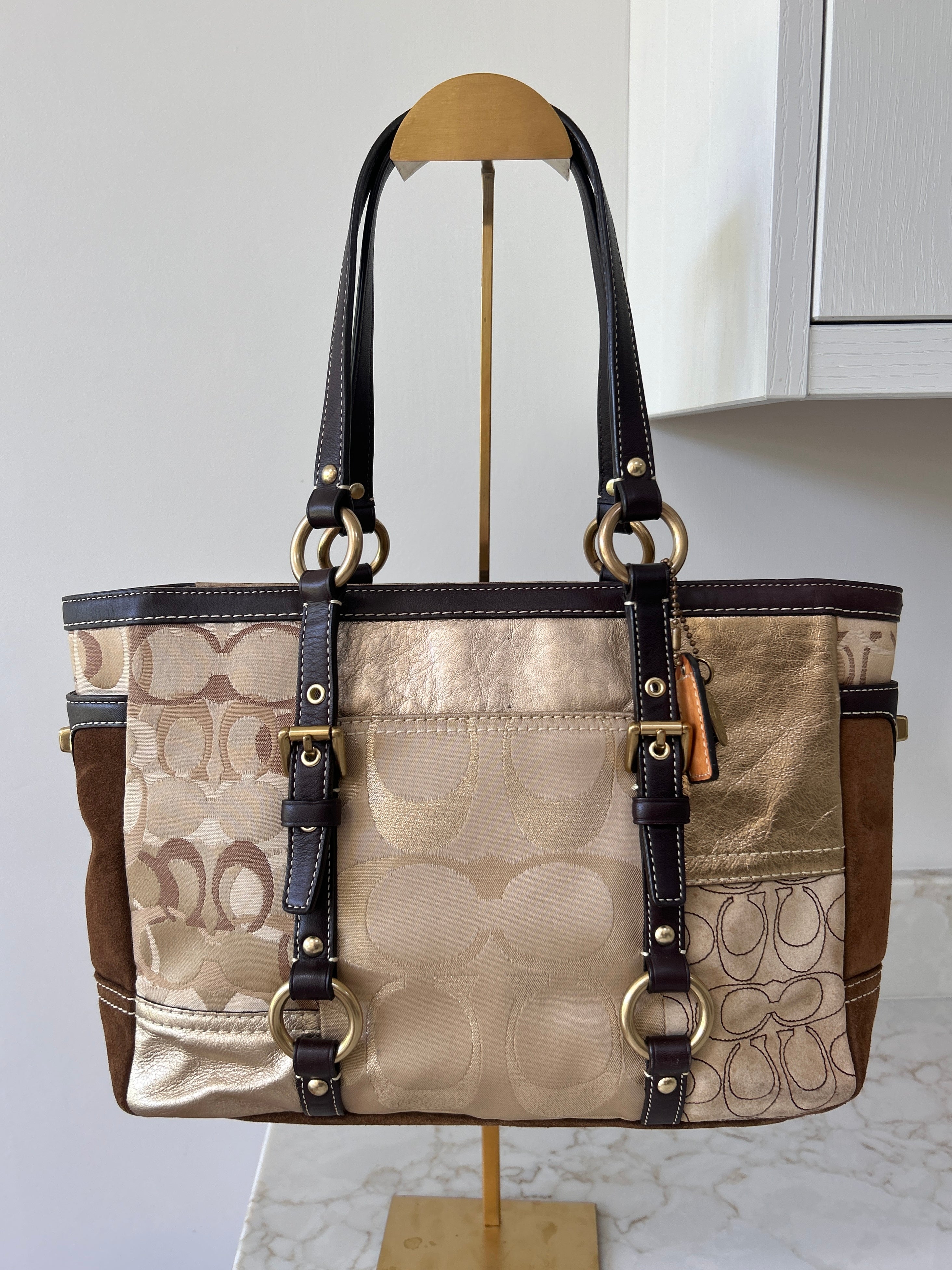 Vintage Coach brown and gold patchwork shoulder bag