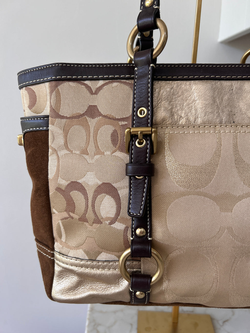 Vintage Coach brown and gold patchwork shoulder bag