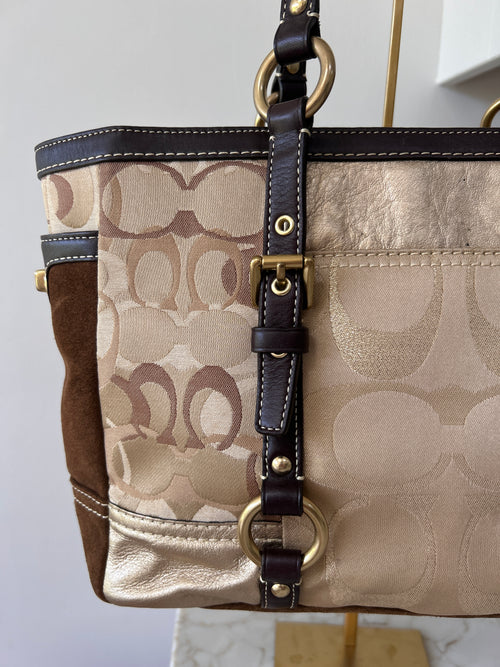 Vintage Coach brown and gold patchwork shoulder bag