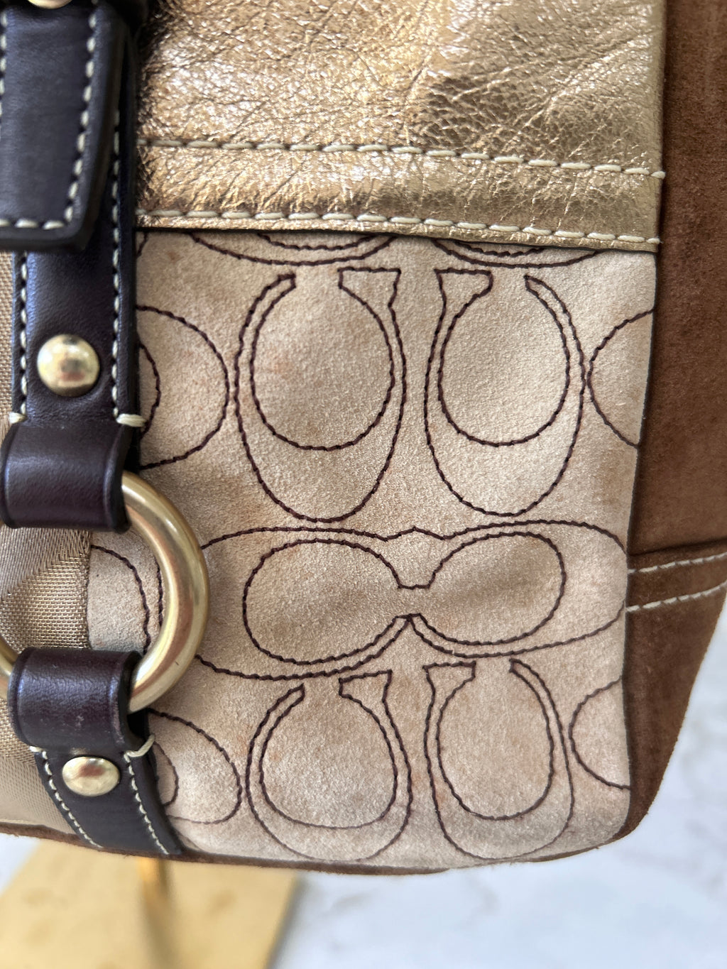 Vintage Coach brown and gold patchwork shoulder bag