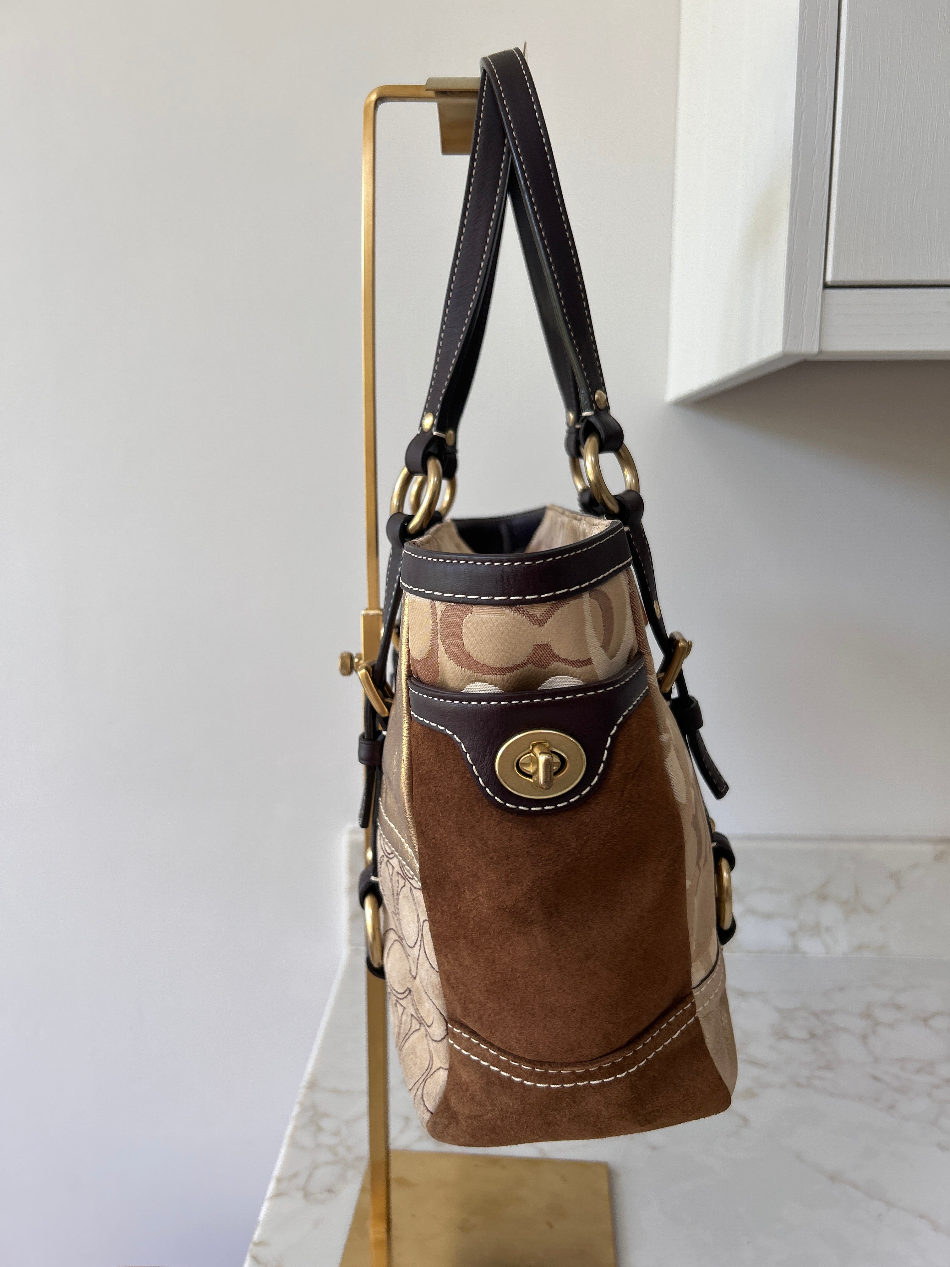 Vintage Coach brown and gold patchwork shoulder bag