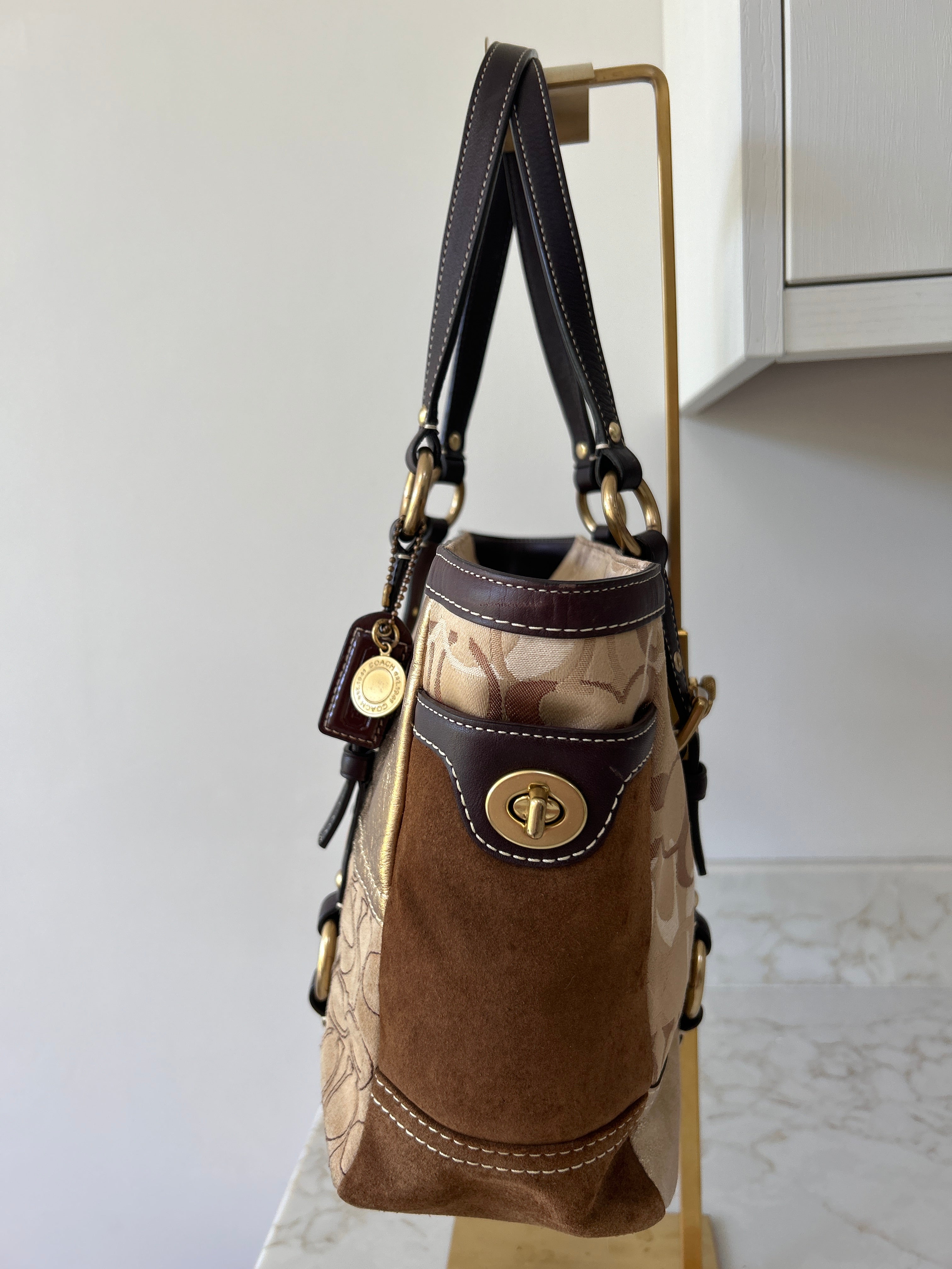 Vintage Coach brown and gold patchwork shoulder bag