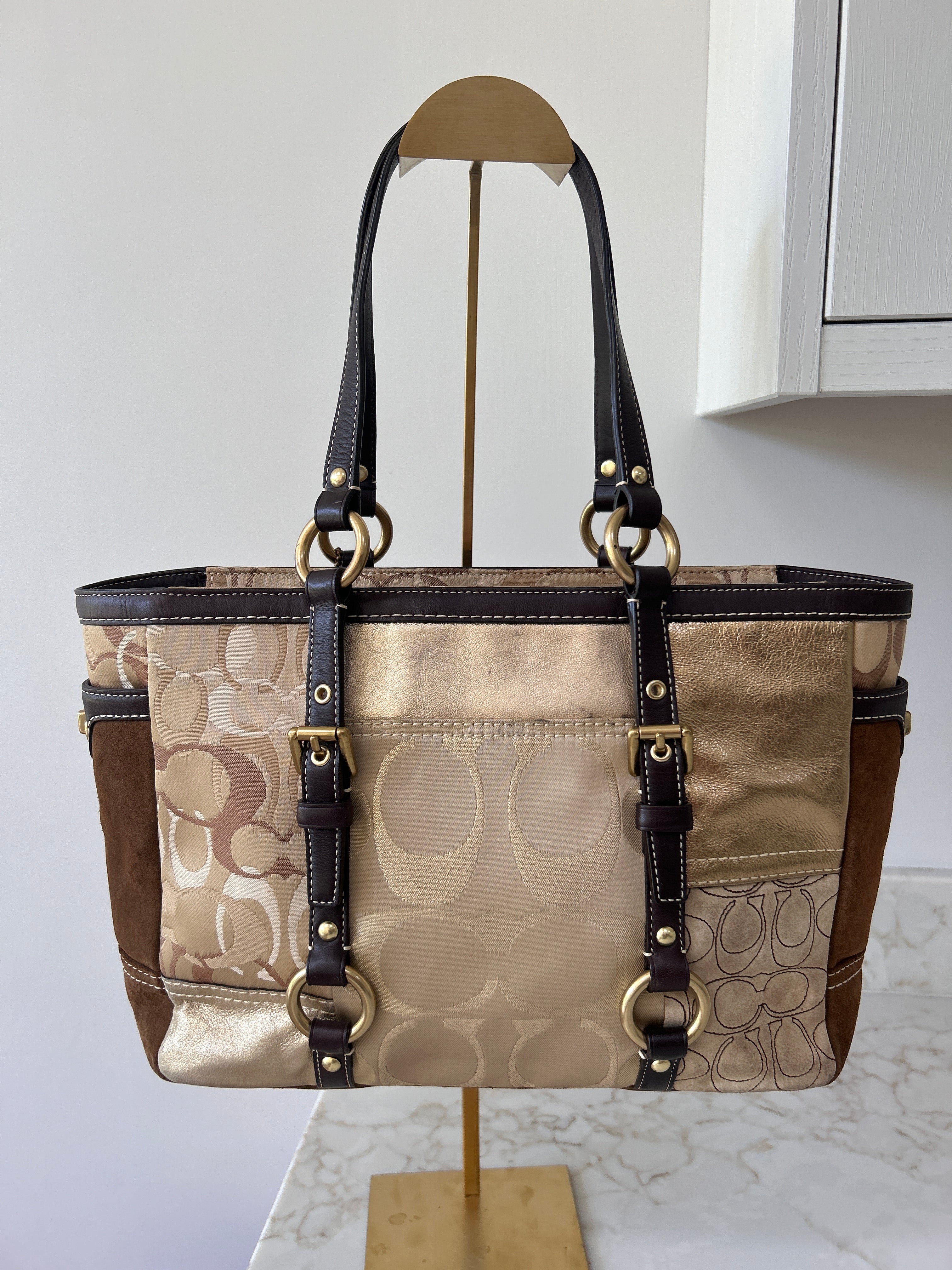 Vintage Coach brown and gold patchwork shoulder bag