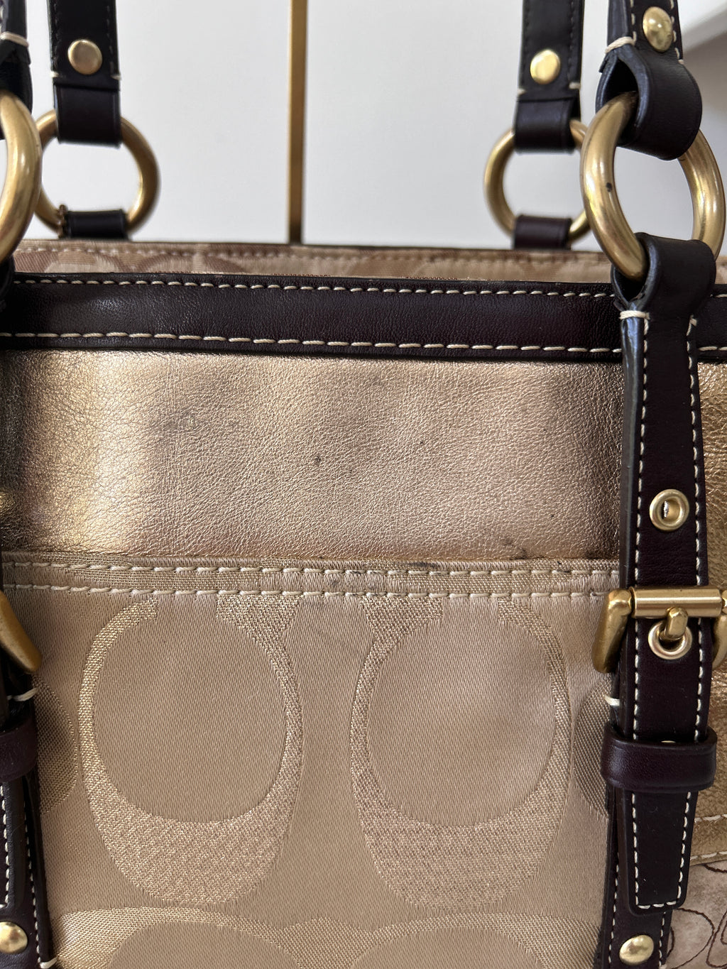 Vintage Coach brown and gold patchwork shoulder bag