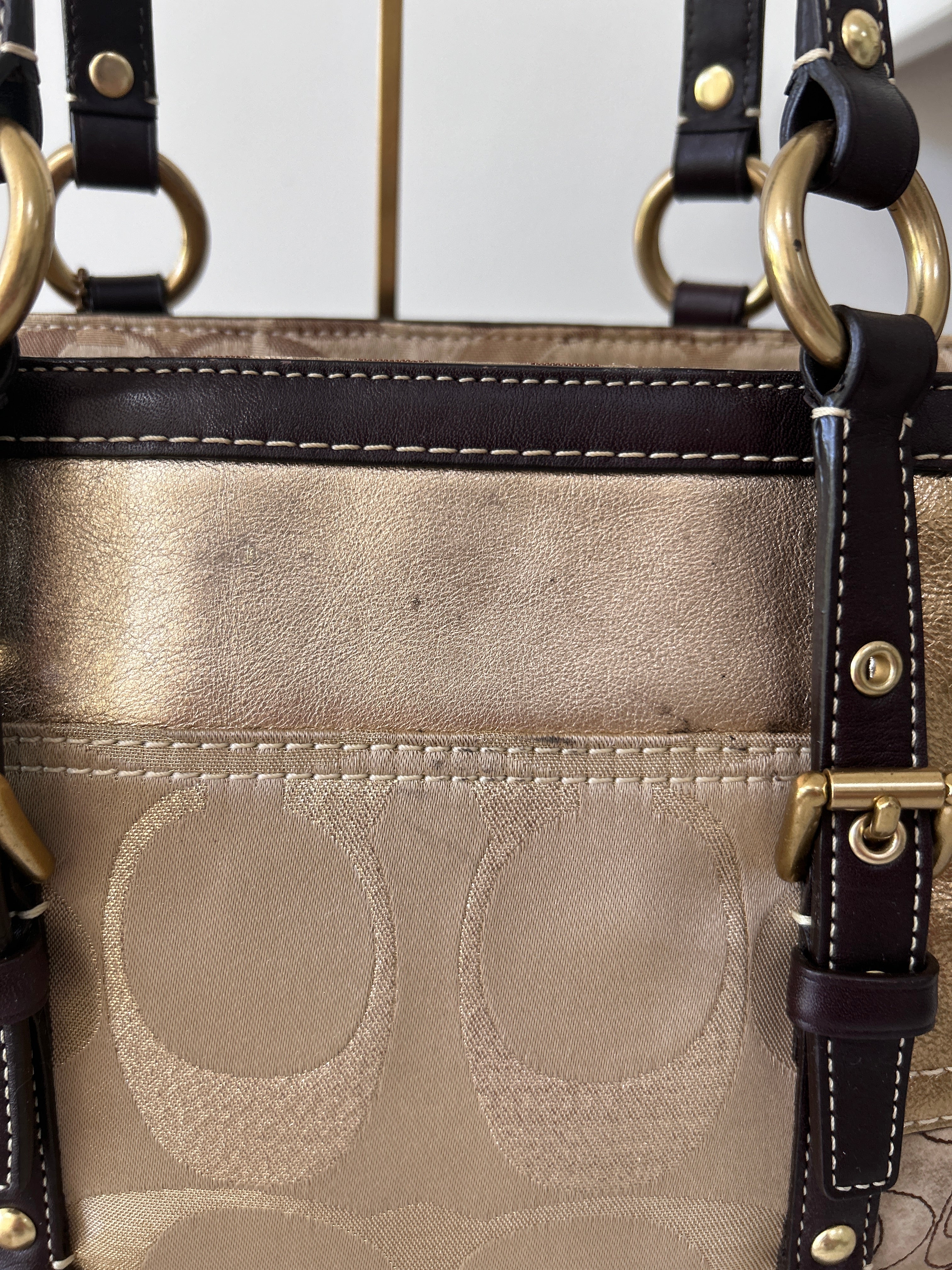 Vintage Coach brown and gold patchwork shoulder bag