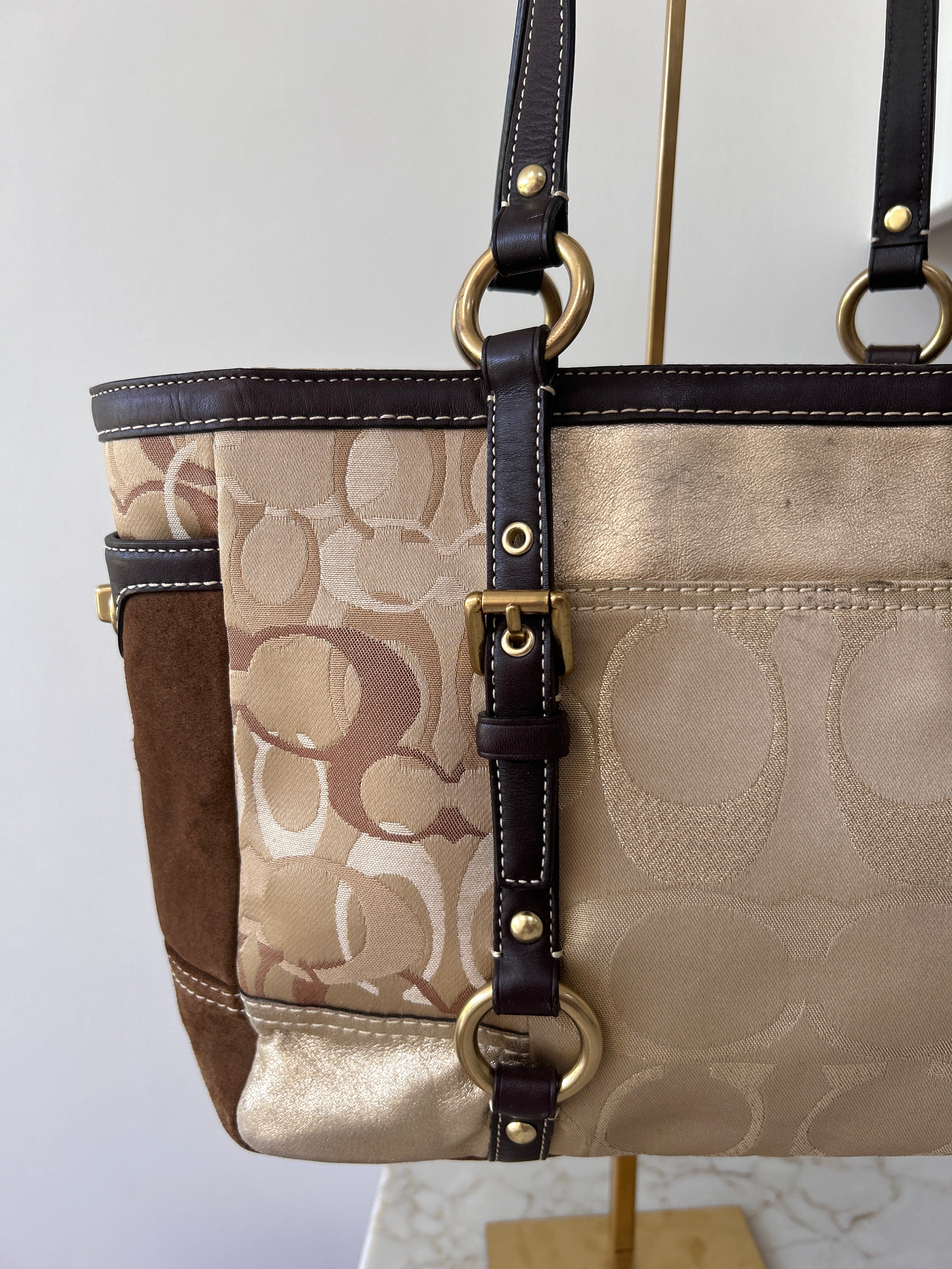 Vintage Coach brown and gold patchwork shoulder bag