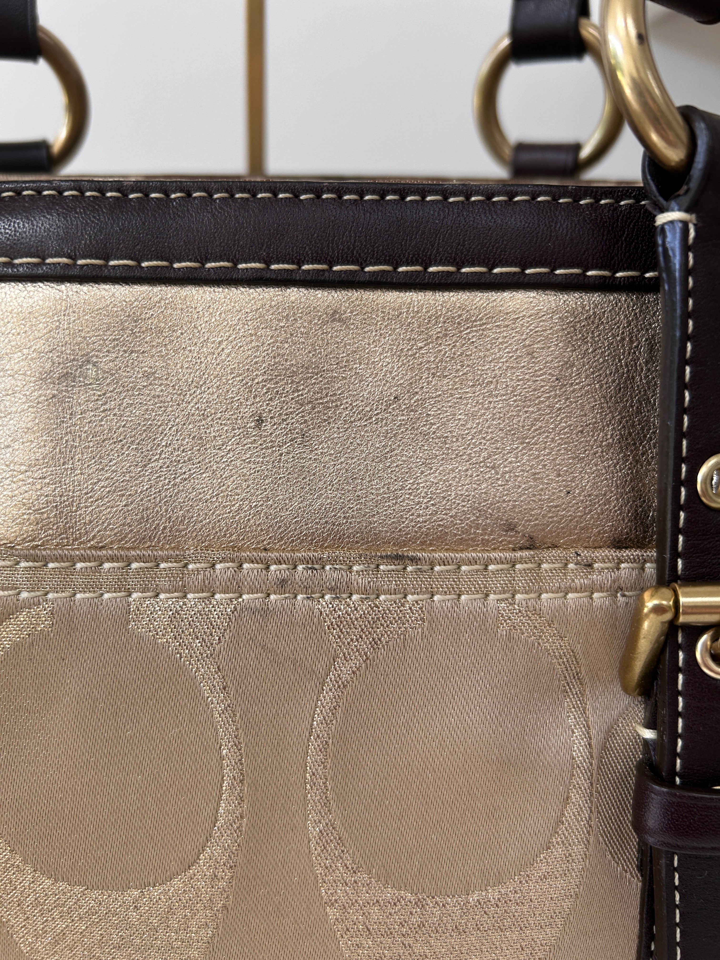 Vintage Coach brown and gold patchwork shoulder bag