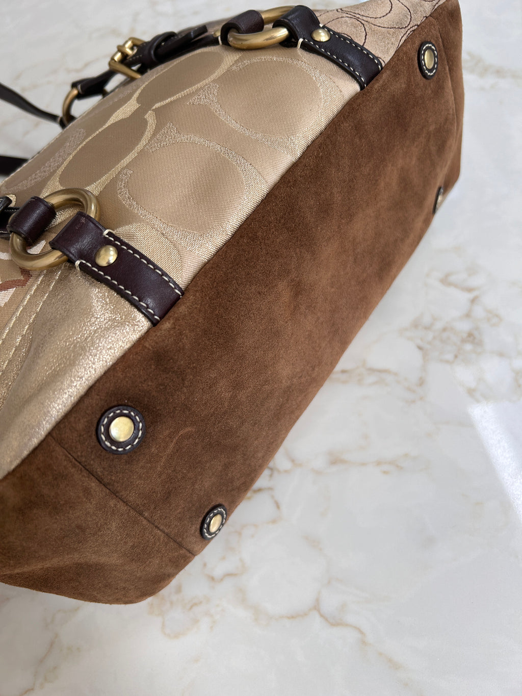Vintage Coach brown and gold patchwork shoulder bag