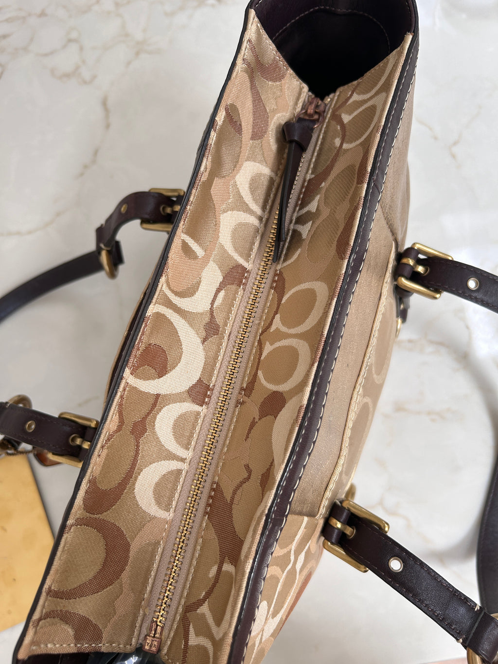 Vintage Coach brown and gold patchwork shoulder bag