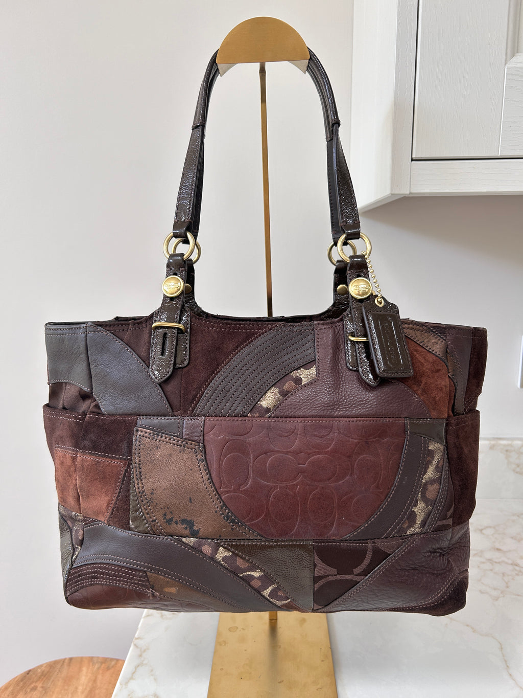 Vintage Coach brown patchwork shoulder bag