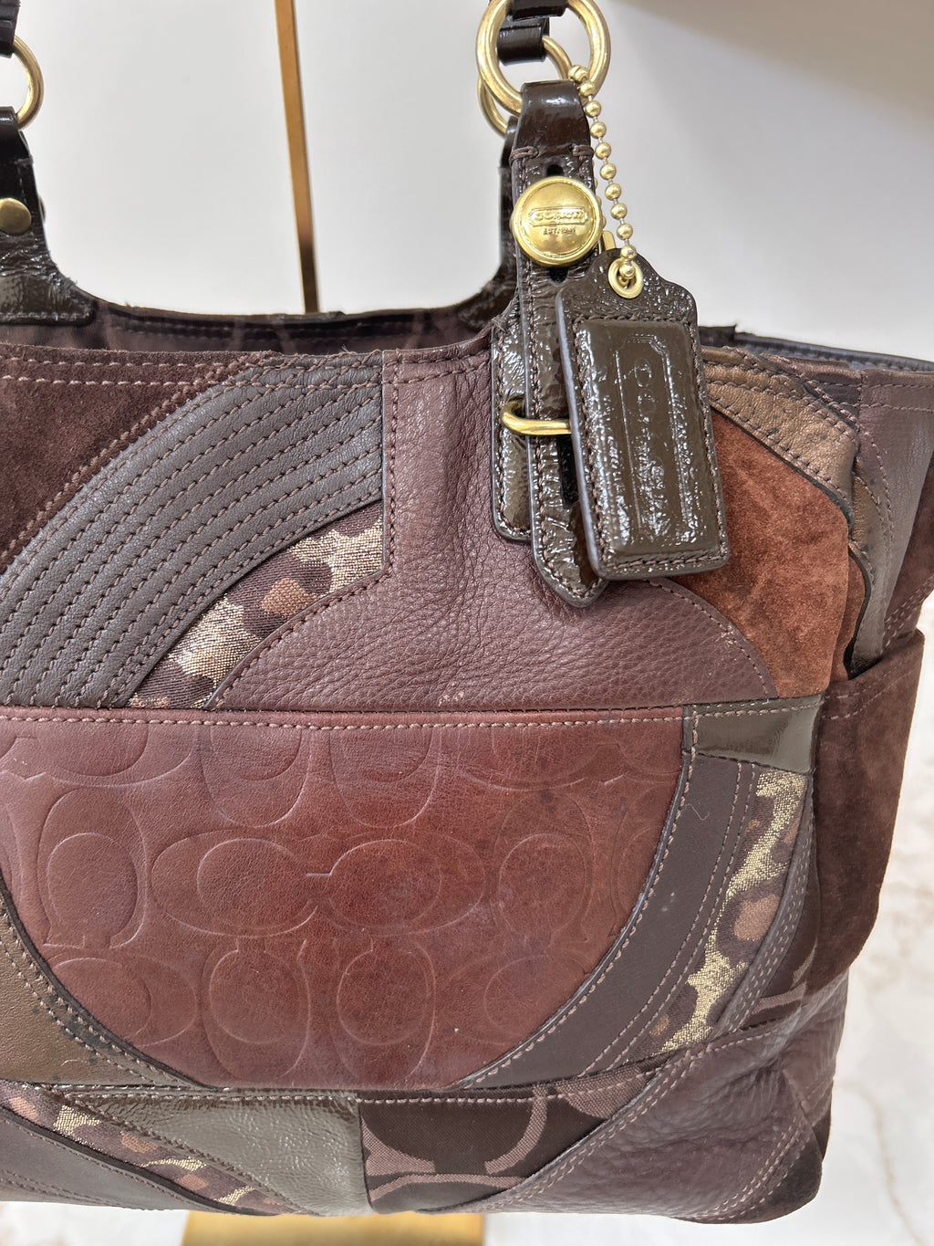Vintage Coach brown patchwork shoulder bag