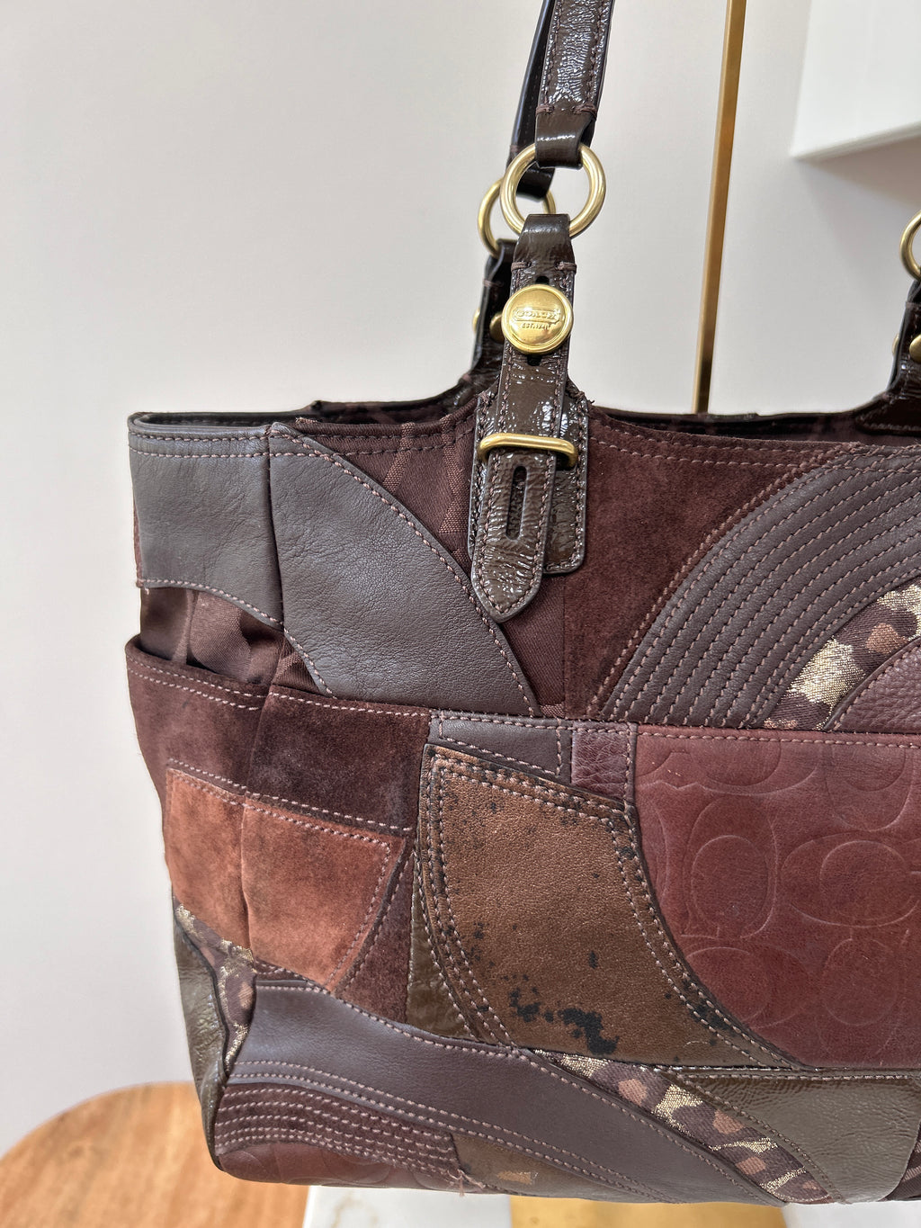 Vintage Coach brown patchwork shoulder bag