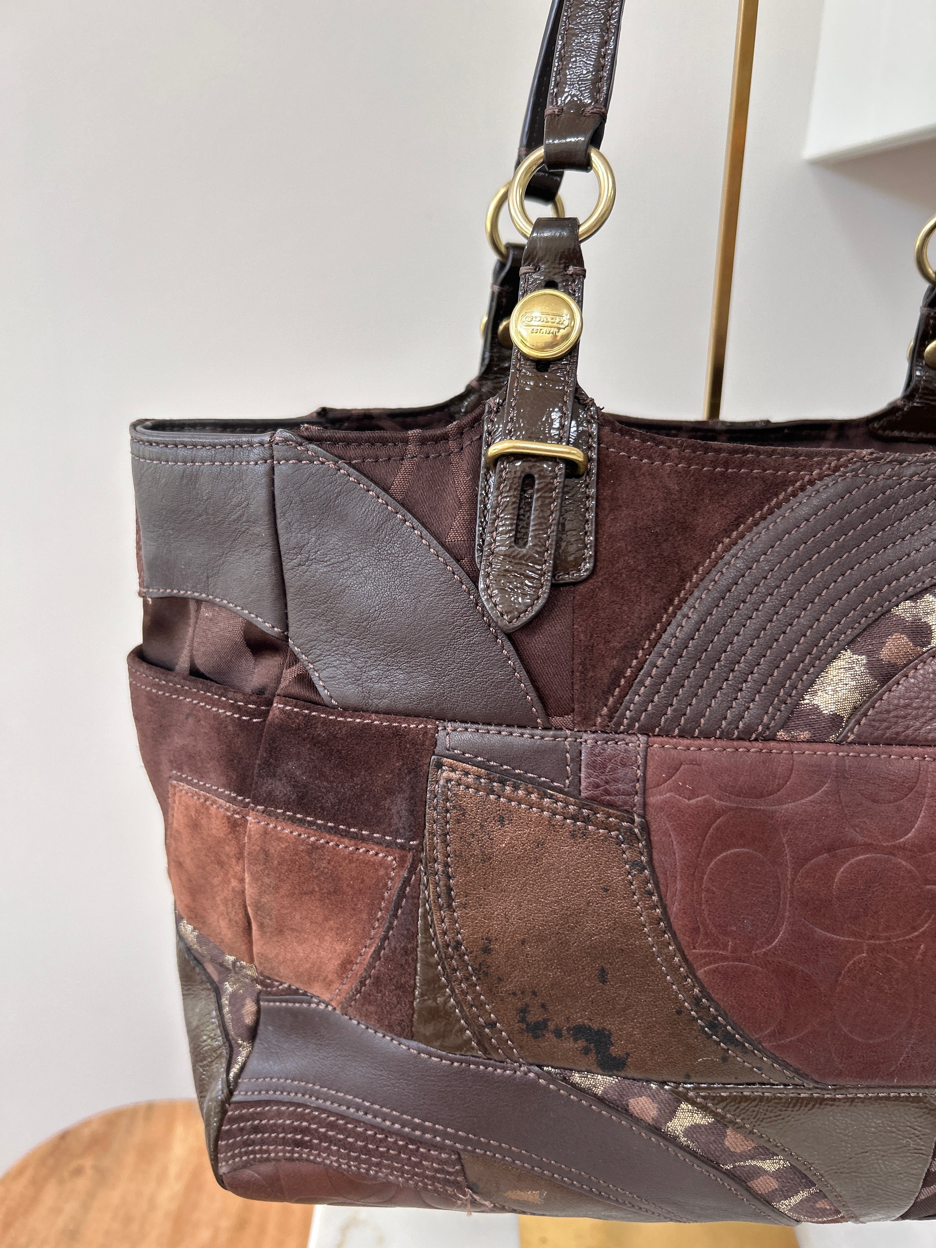 Vintage Coach brown patchwork shoulder bag