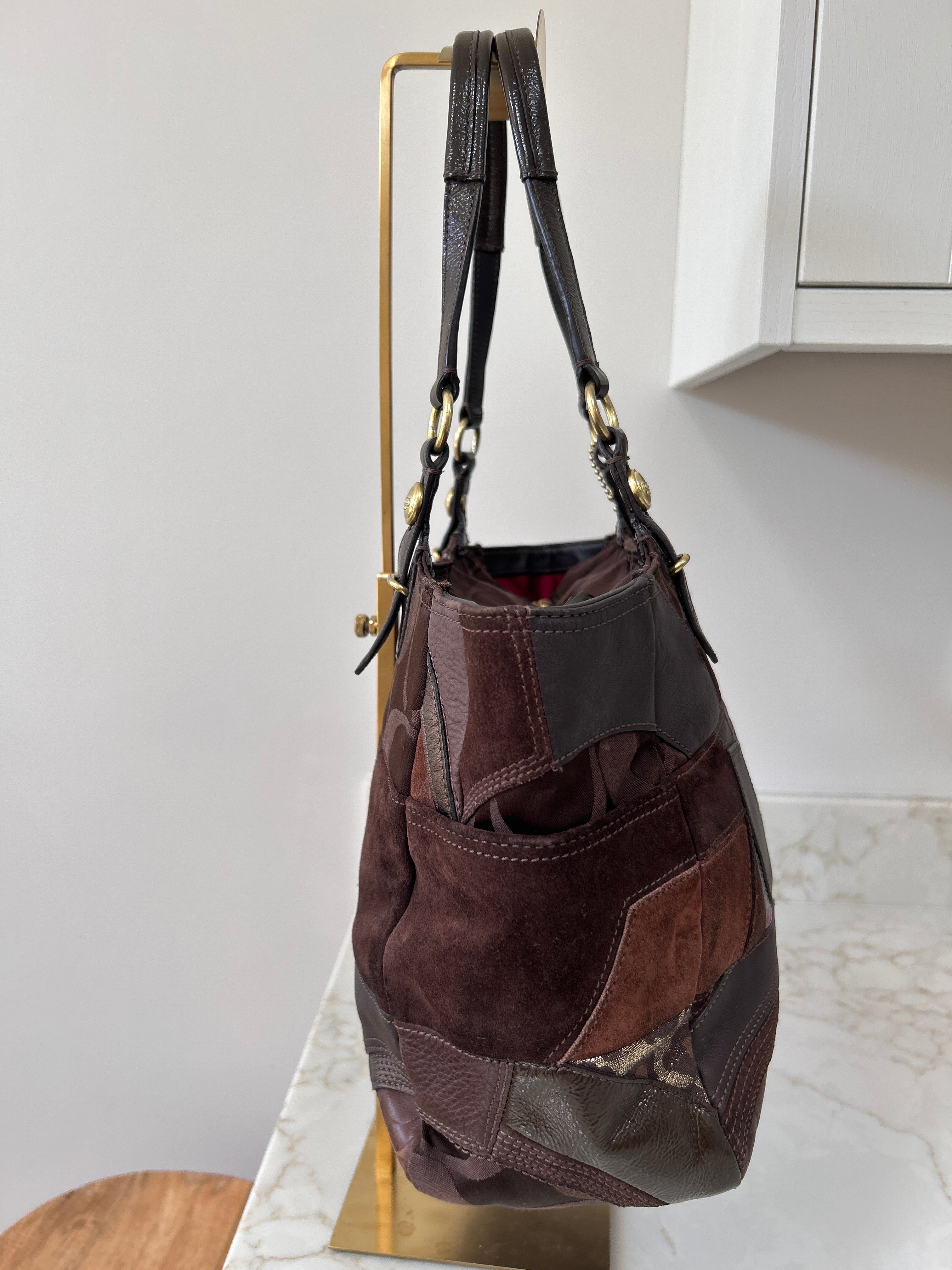 Vintage Coach brown patchwork shoulder bag