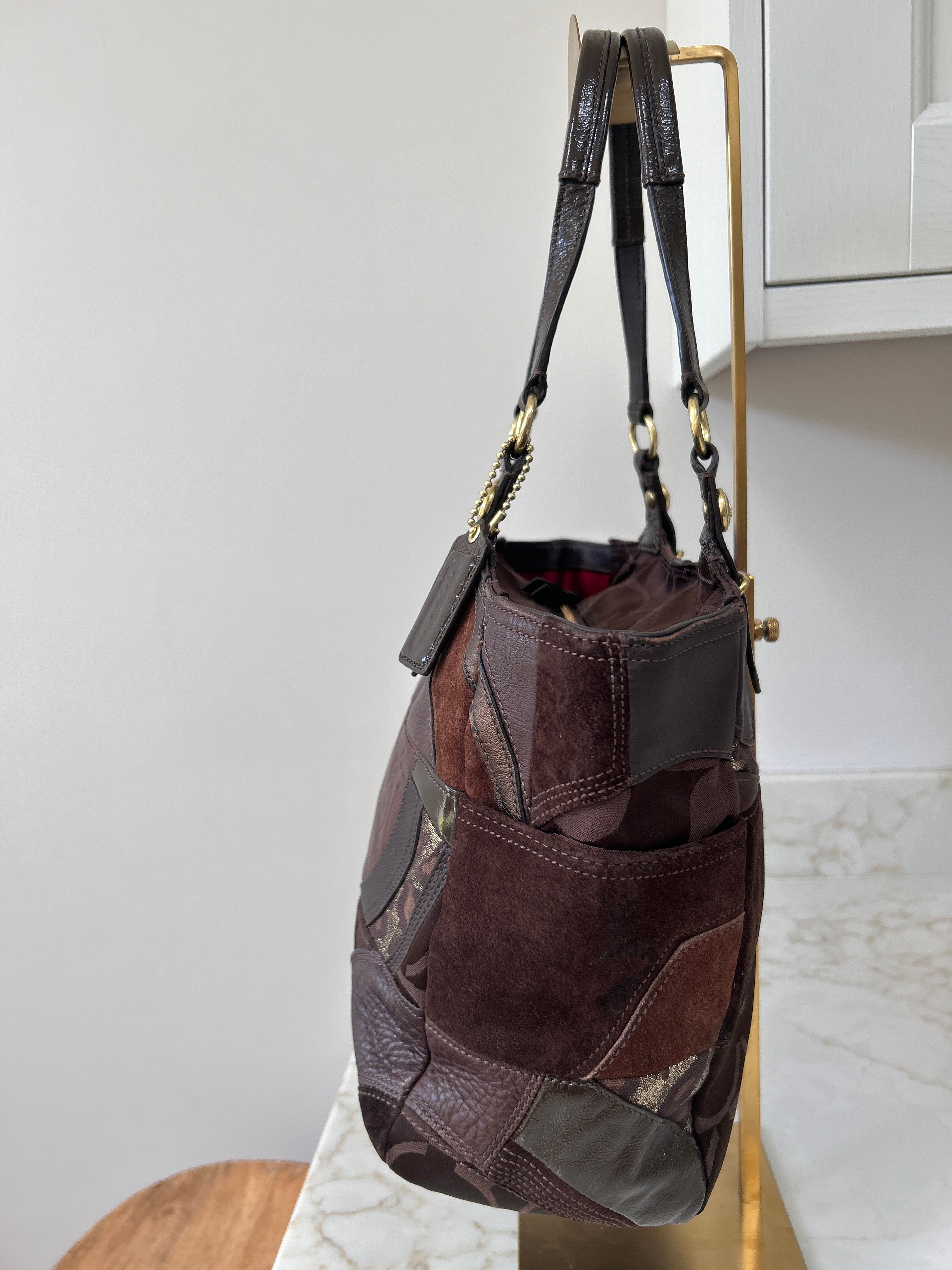 Vintage Coach brown patchwork shoulder bag
