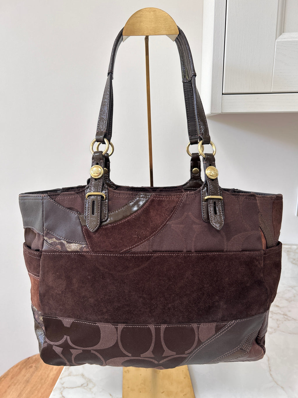 Vintage Coach brown patchwork shoulder bag