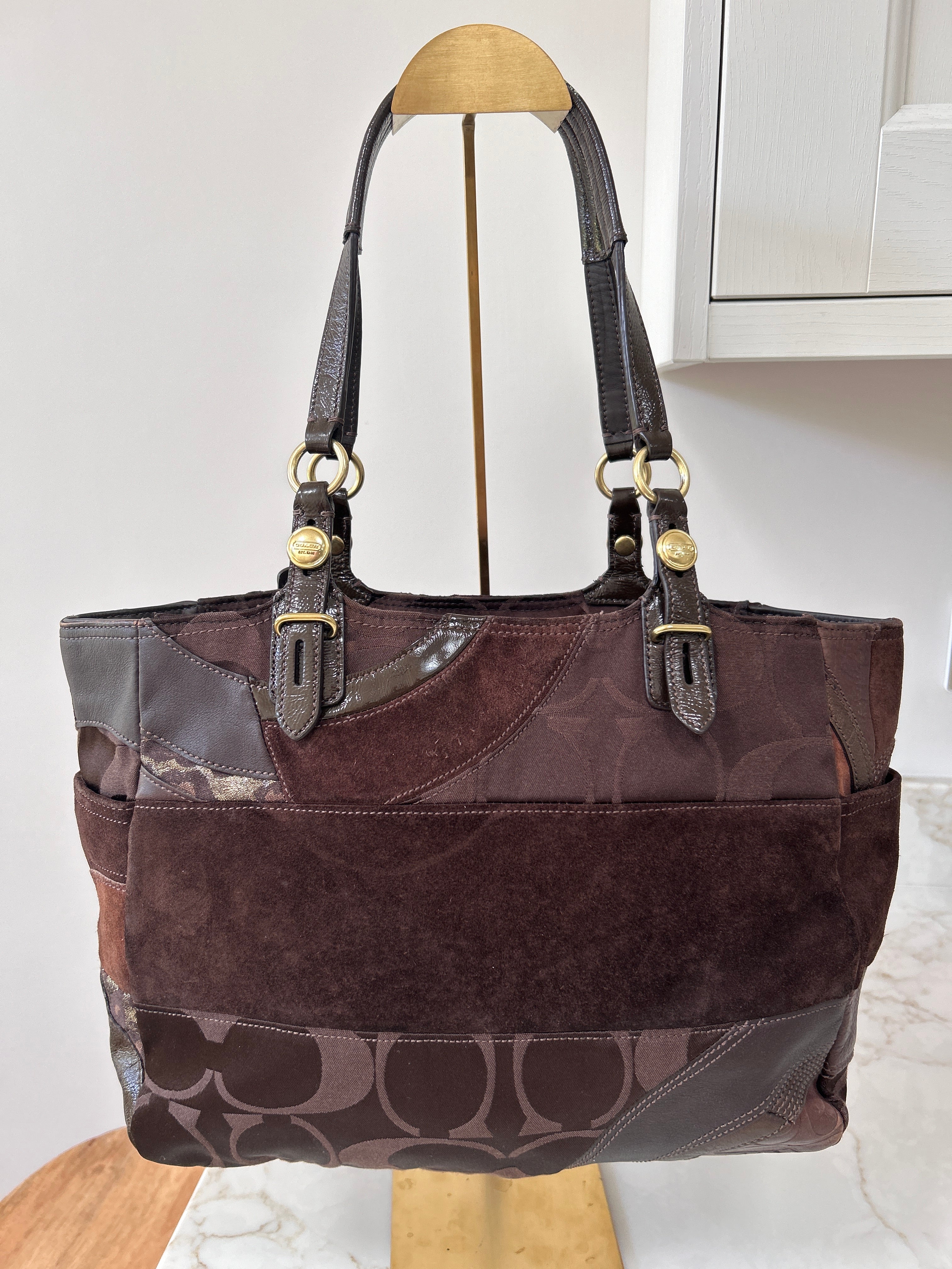 Vintage Coach brown patchwork shoulder bag