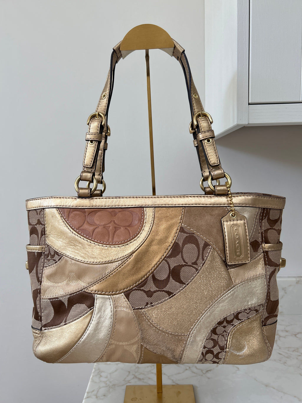 Vintage Coach gold patchwork shoulder bag