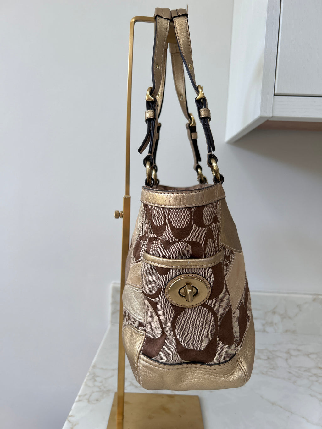 Vintage Coach gold patchwork shoulder bag